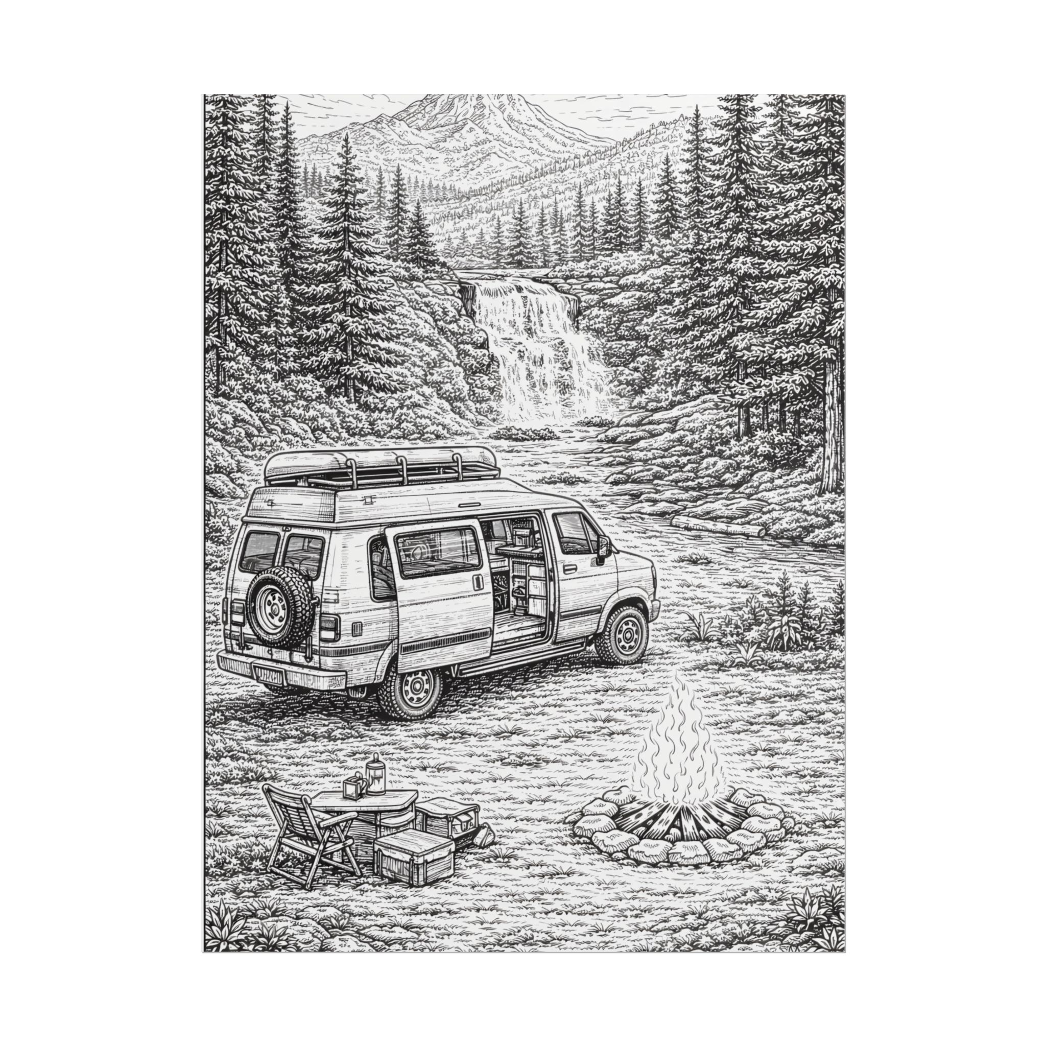 Campervan Poster — Vintage RV Camping Landscape Wall Art