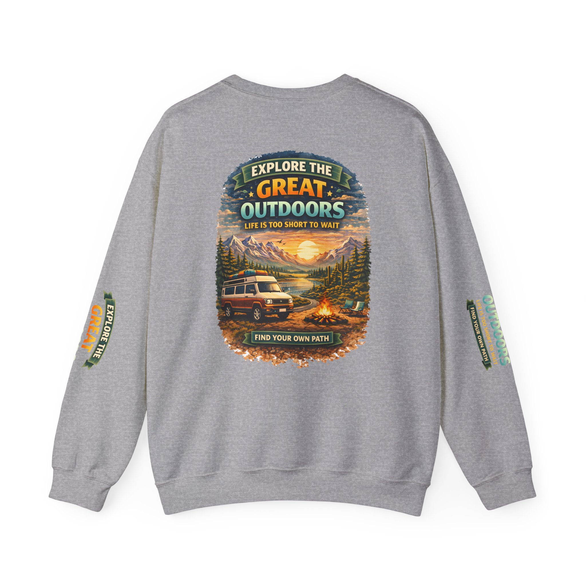 Unisex Heavy Blend™ Crewneck Sweatshirt — "Explore The Great Outdoors" Design Scenic-Line