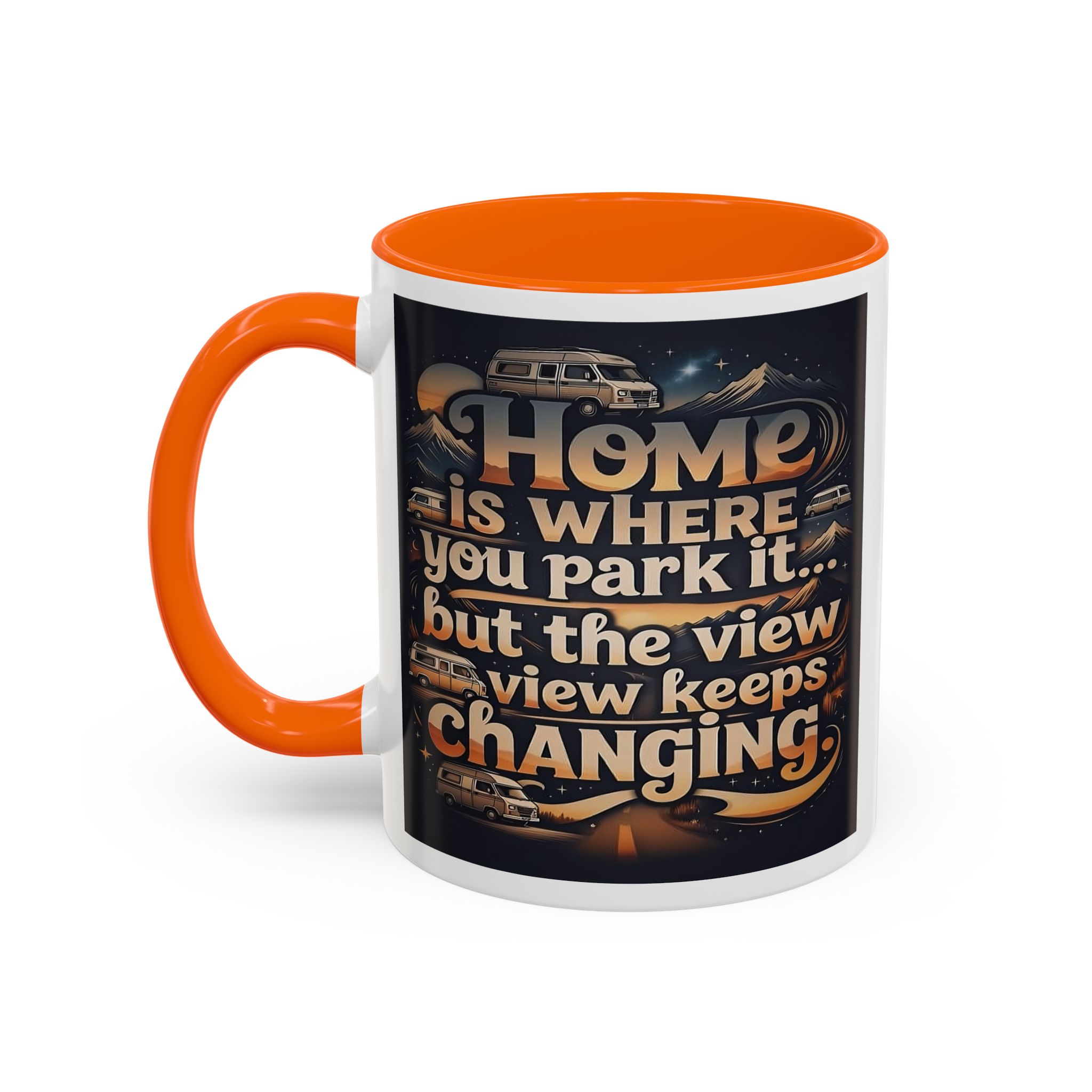 9245536571601884310_2048.jpeg Coffee Mug — "Home Is Where You Park It -But The View keep Changing" Accent Campervan Travel Mug