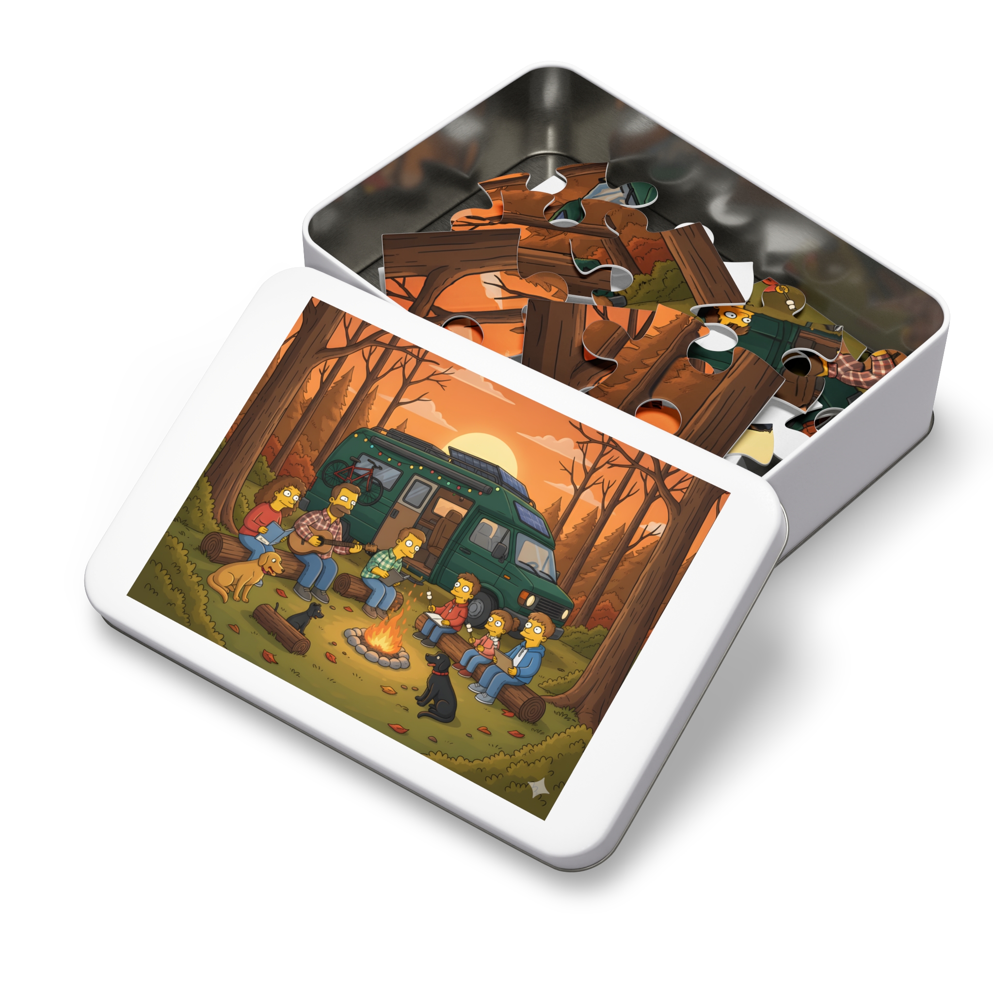 Jigsaw Puzzle with Tin — Scenic Camper Van Campfire