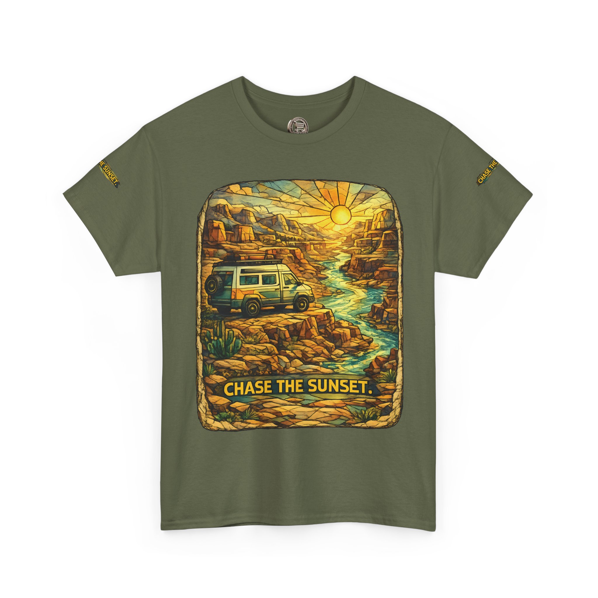 9249014815930372382_2048.jpeg Unisex Heavy Cotton Tee — "Chase The Sunset" Design Cubic-Line