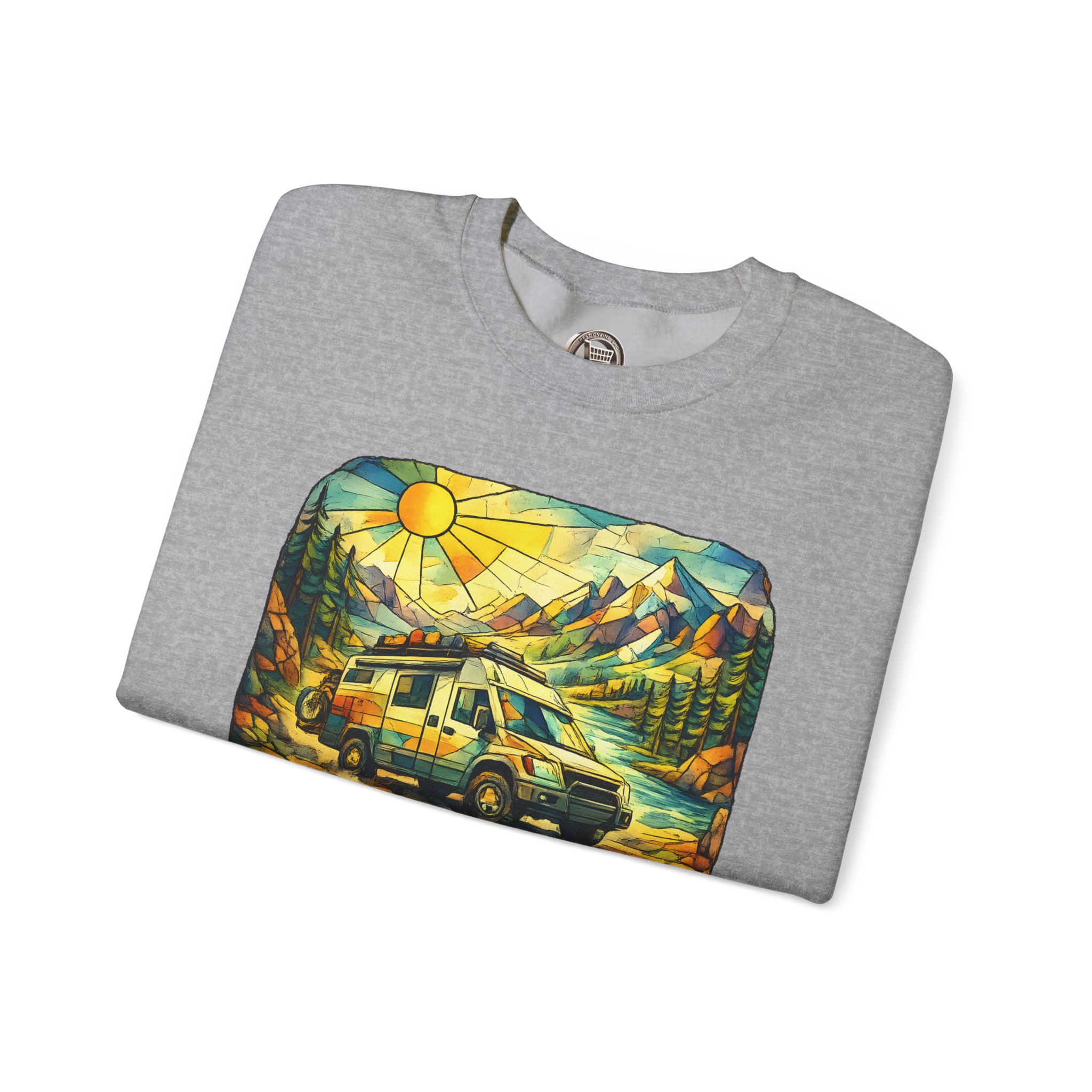 Unisex Heavy Blend™ Crewneck Sweatshirt — "Adventure More Worry Less" Design Cubic-Line