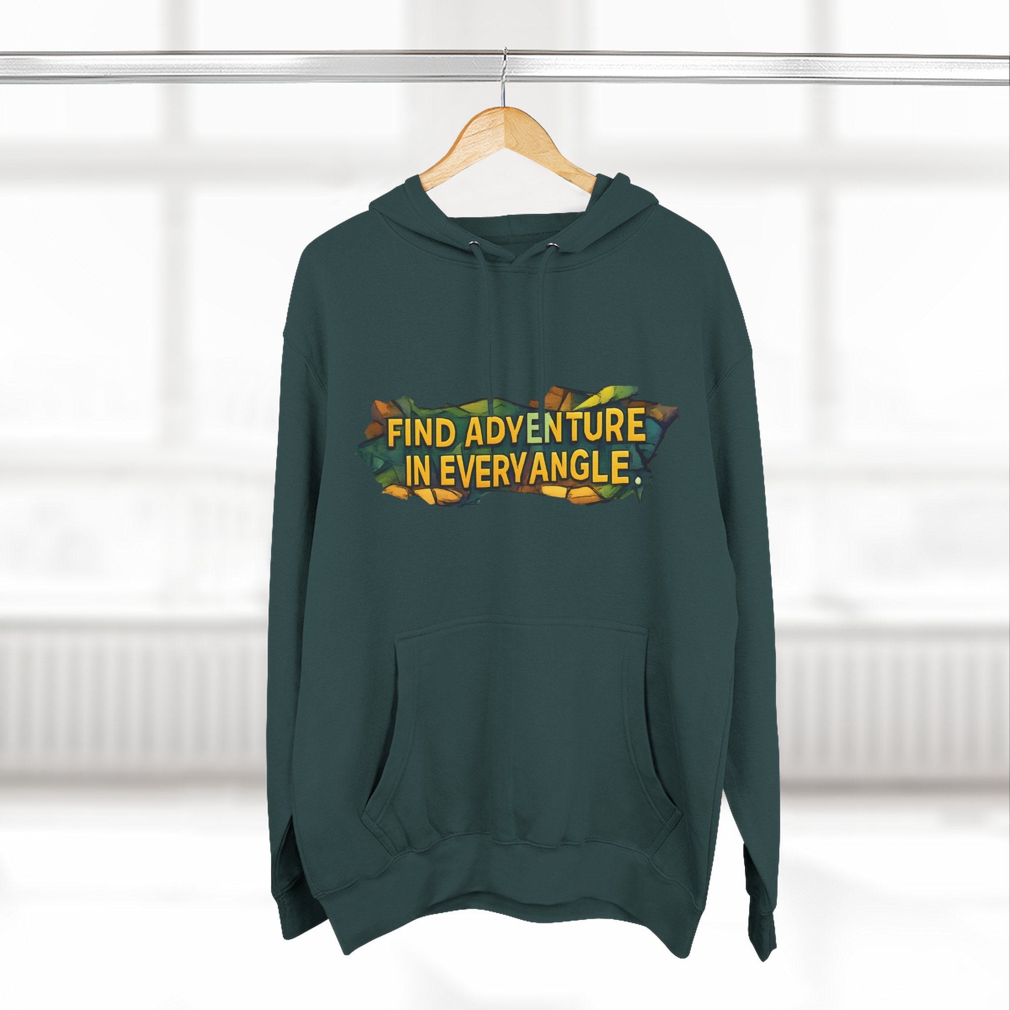 Three-Panel Fleece Hoodie - "Find Adventure In Every Corner" Design Cubic-Line