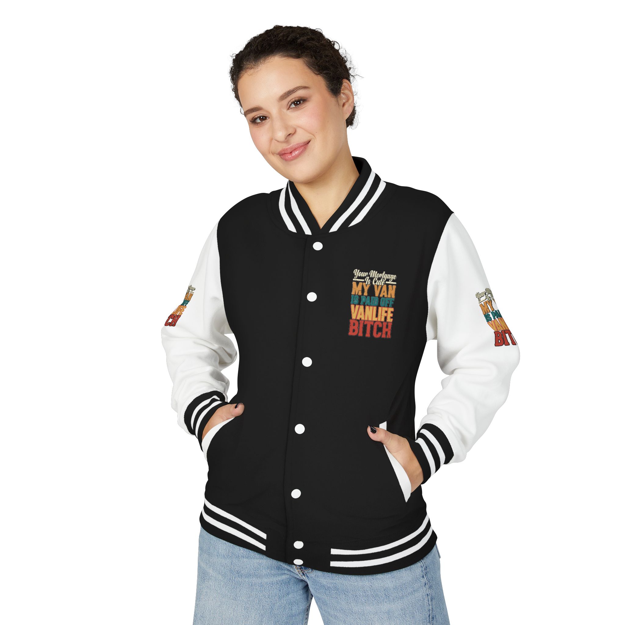 Unisex Heavyweight Letterman Jacket — "Your Mortgage Is Cute" Design F**K-Line