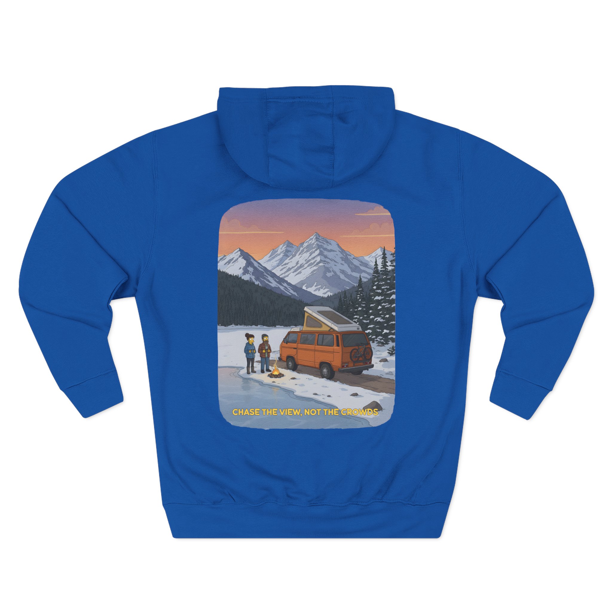 Three-Panel Fleece Hoodie - "Chase The Views-Not The Crowds"" Design Sitcom-Line