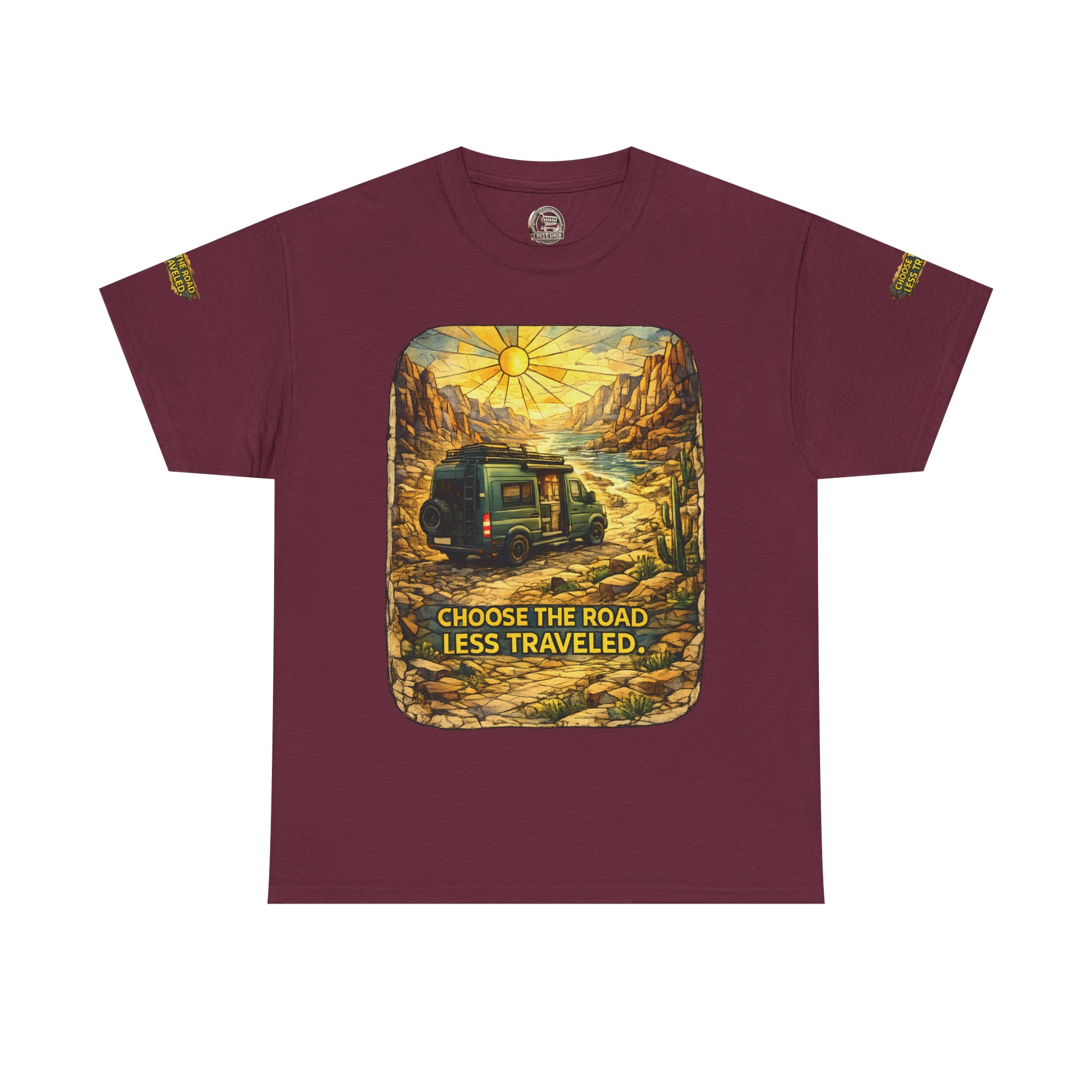 Unisex Heavy Cotton Tee — "Choose The Road Less Traveled" Design Cubic-Line