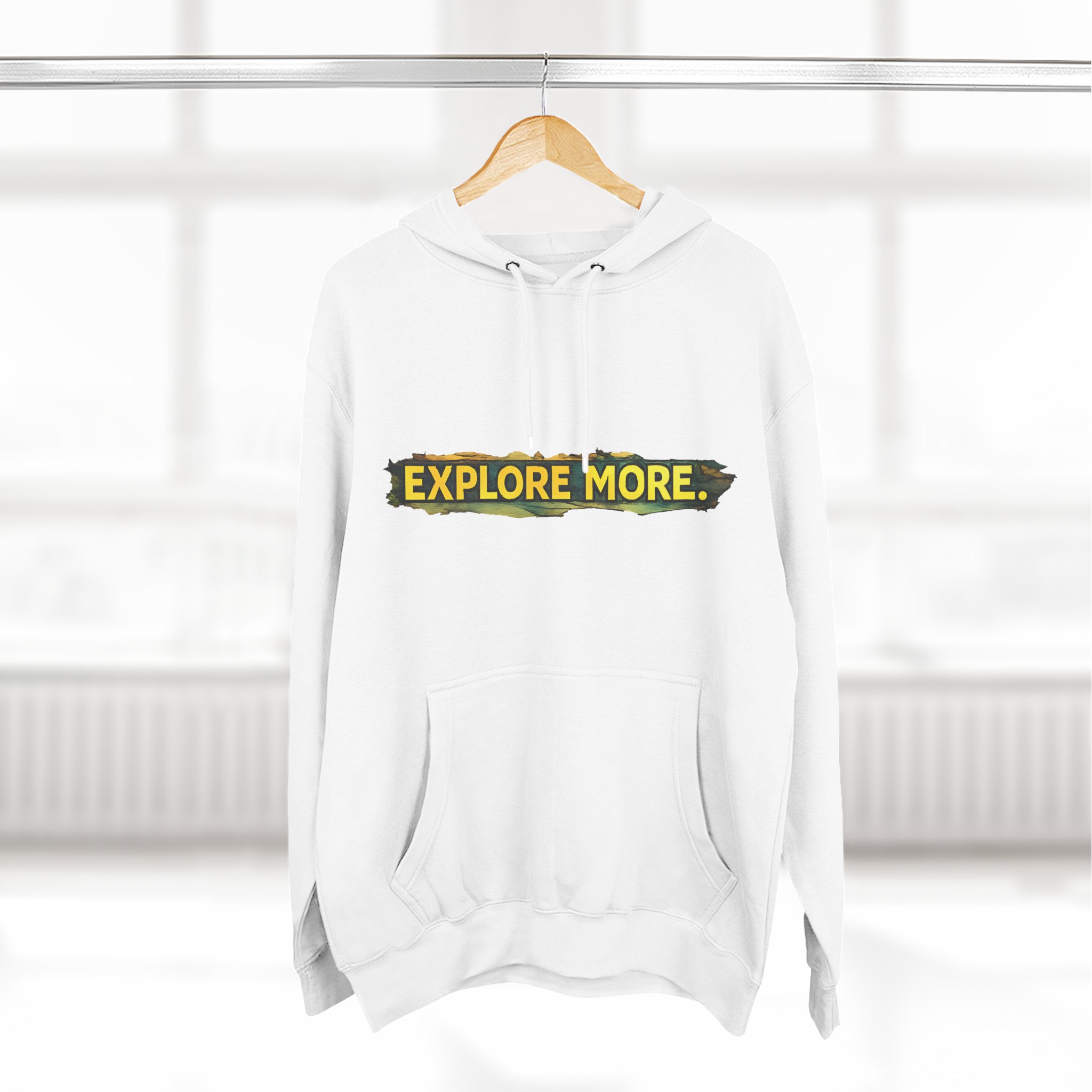 Three-Panel Fleece Hoodie - "Explore More" Design Cubic-Line