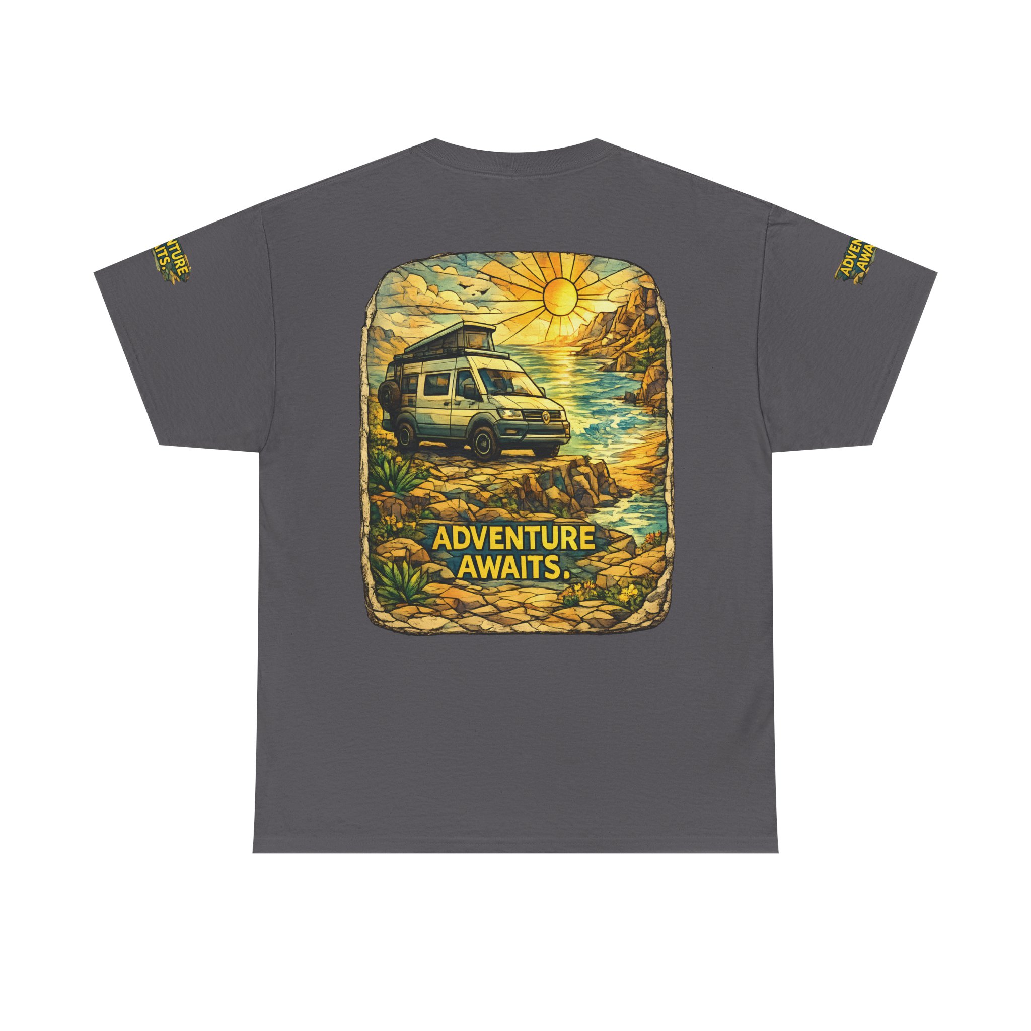 Unisex Heavy Cotton Tee — "Adventure Awaits" Design Cubic-Line