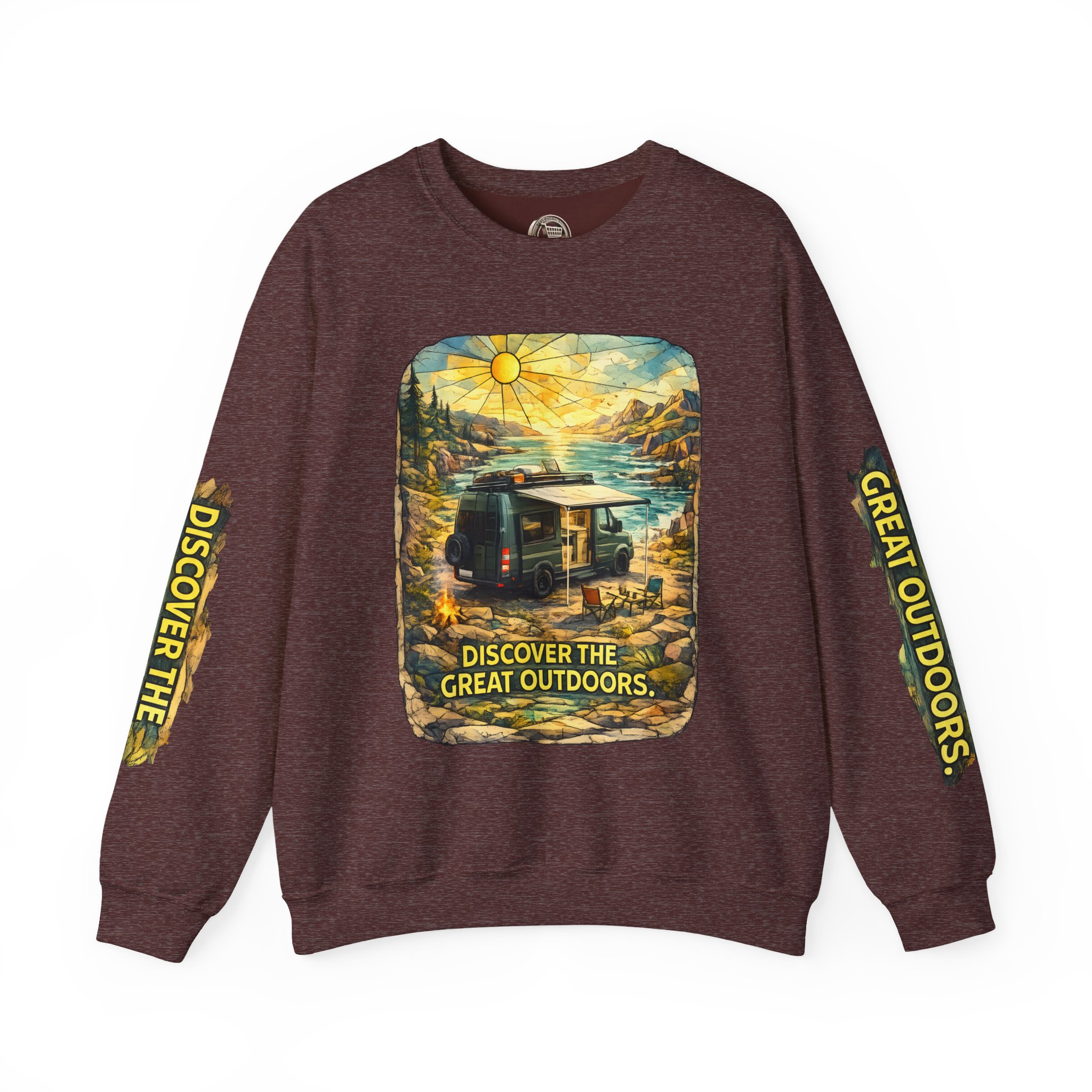 Unisex Heavy Blend™ Crewneck Sweatshirt — "Discover The Great Outdoors" Design Cubic-Line
