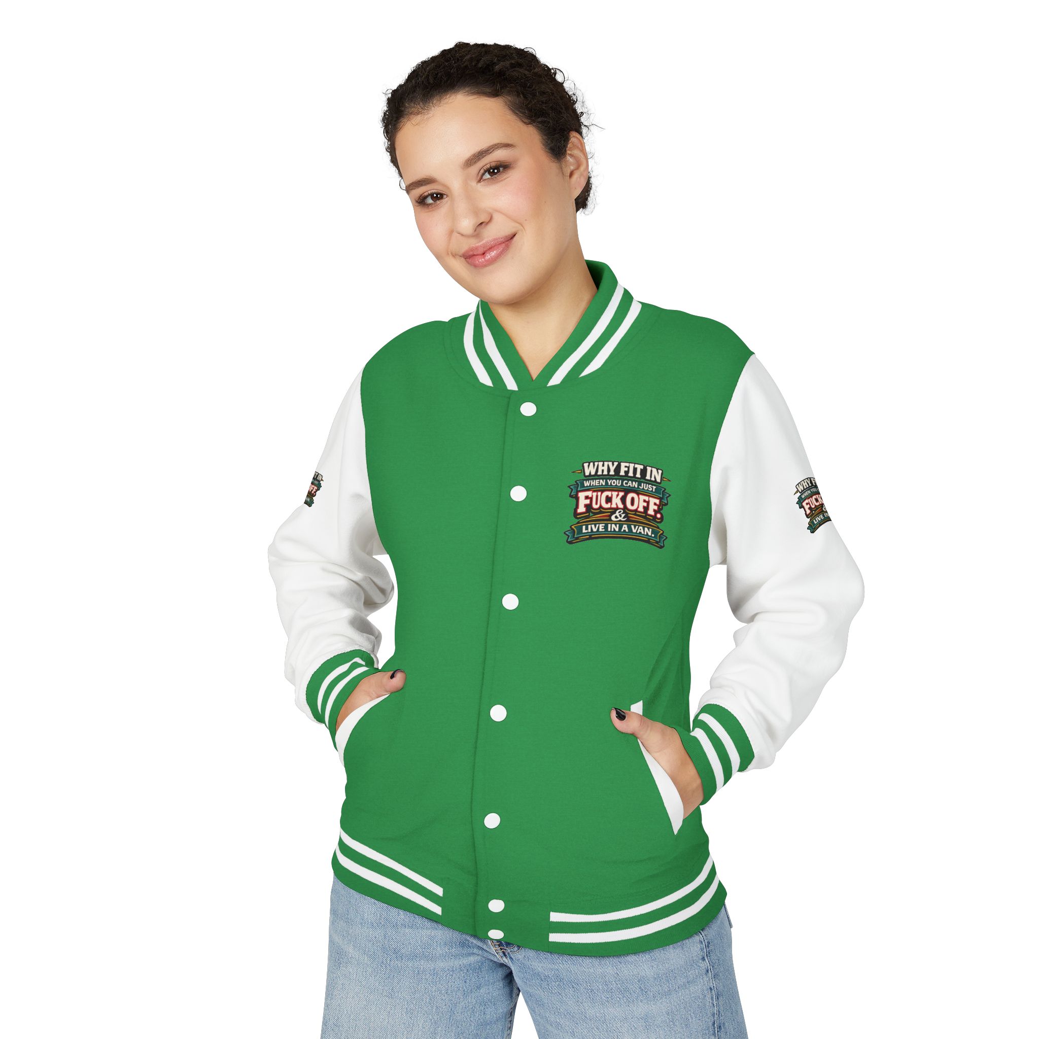 Unisex Heavyweight Letterman Jacket — "Why Fit In" Design F**K-Line