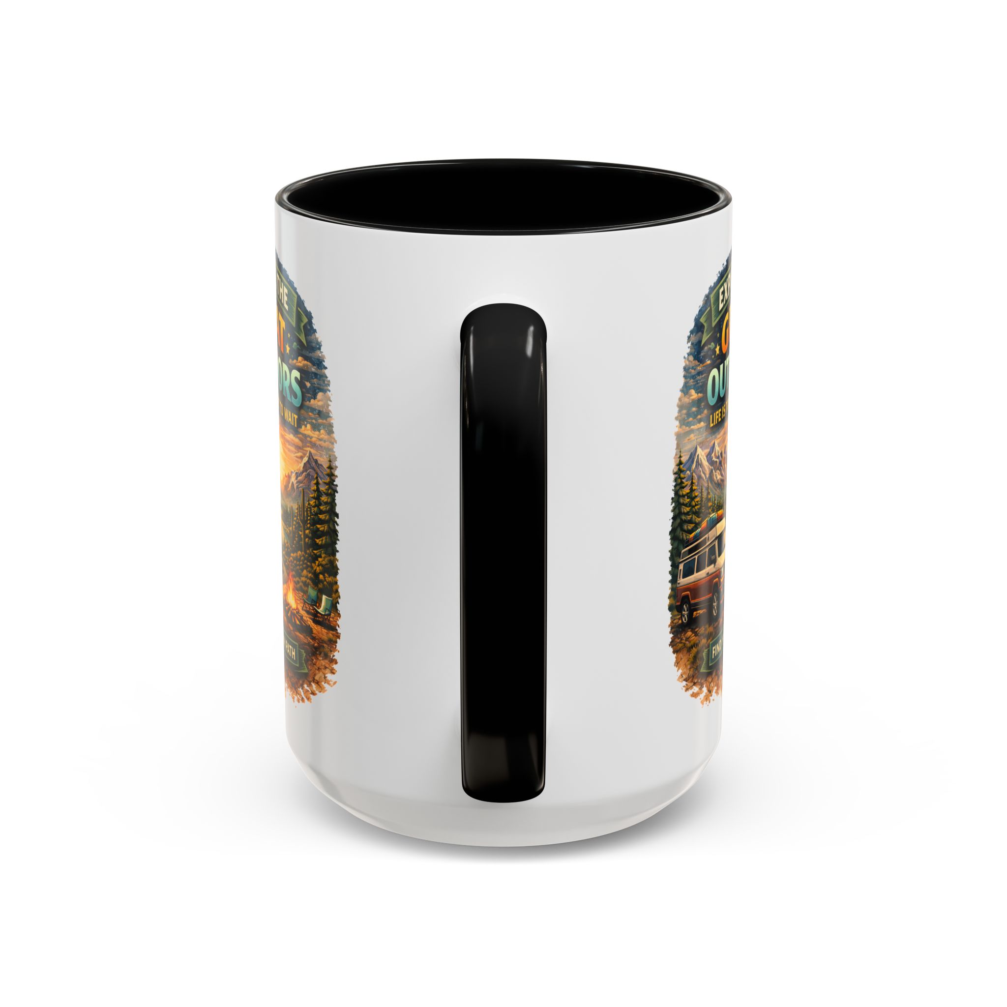 Accent Coffee Mug (11, 15oz) — "Explore The Great Outdoors" Design Scenic-Line