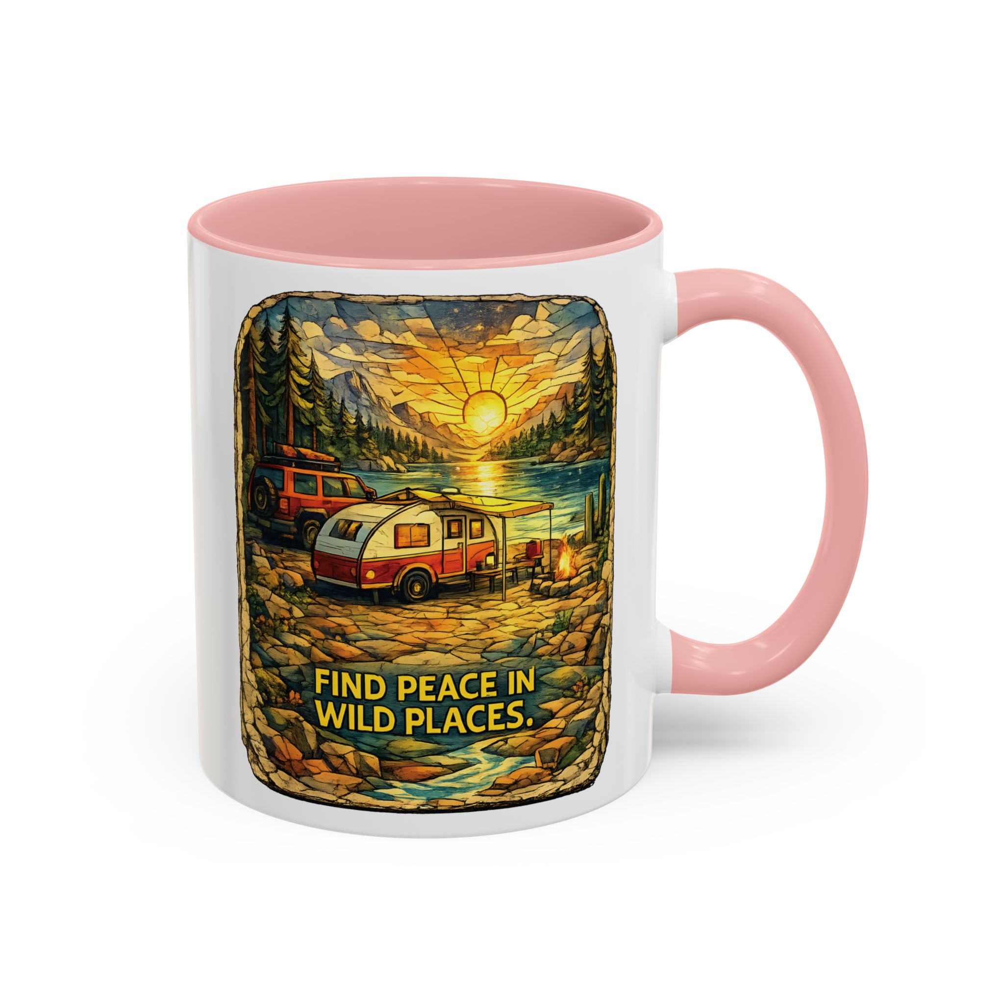 Accent Coffee Mug (11, 15oz) — "Find Peace In Wild Places" Design Cubic-Line