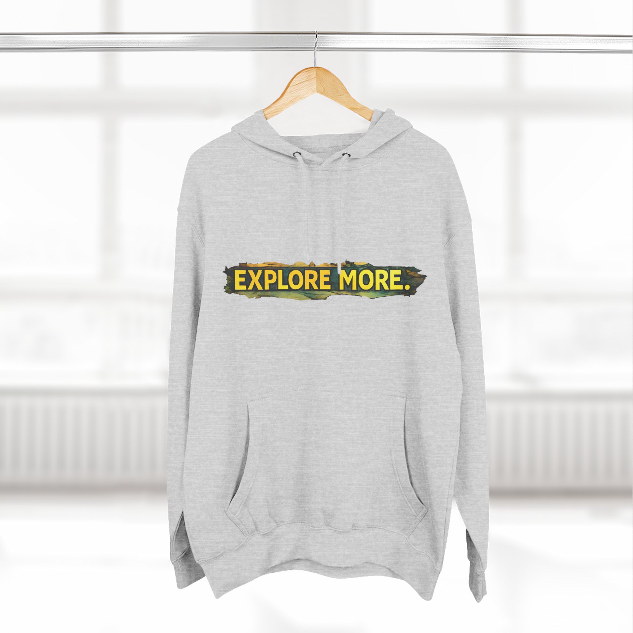 Three-Panel Fleece Hoodie - "Explore More" Design Cubic-Line