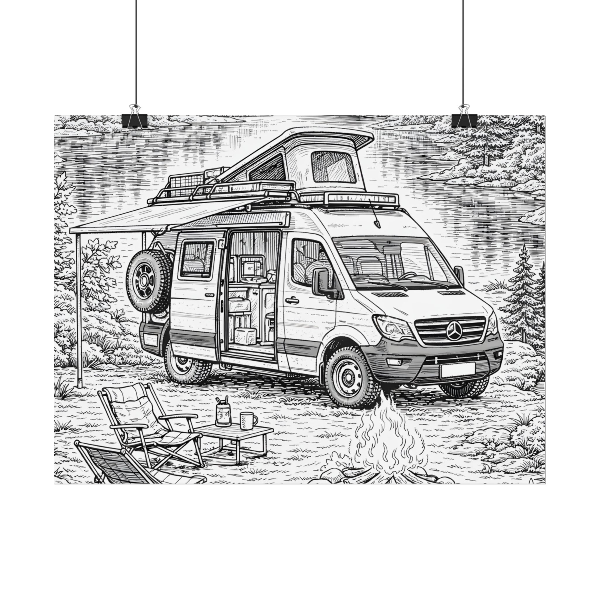 Campervan Poster — Vintage RV Camping Landscape Wall Art