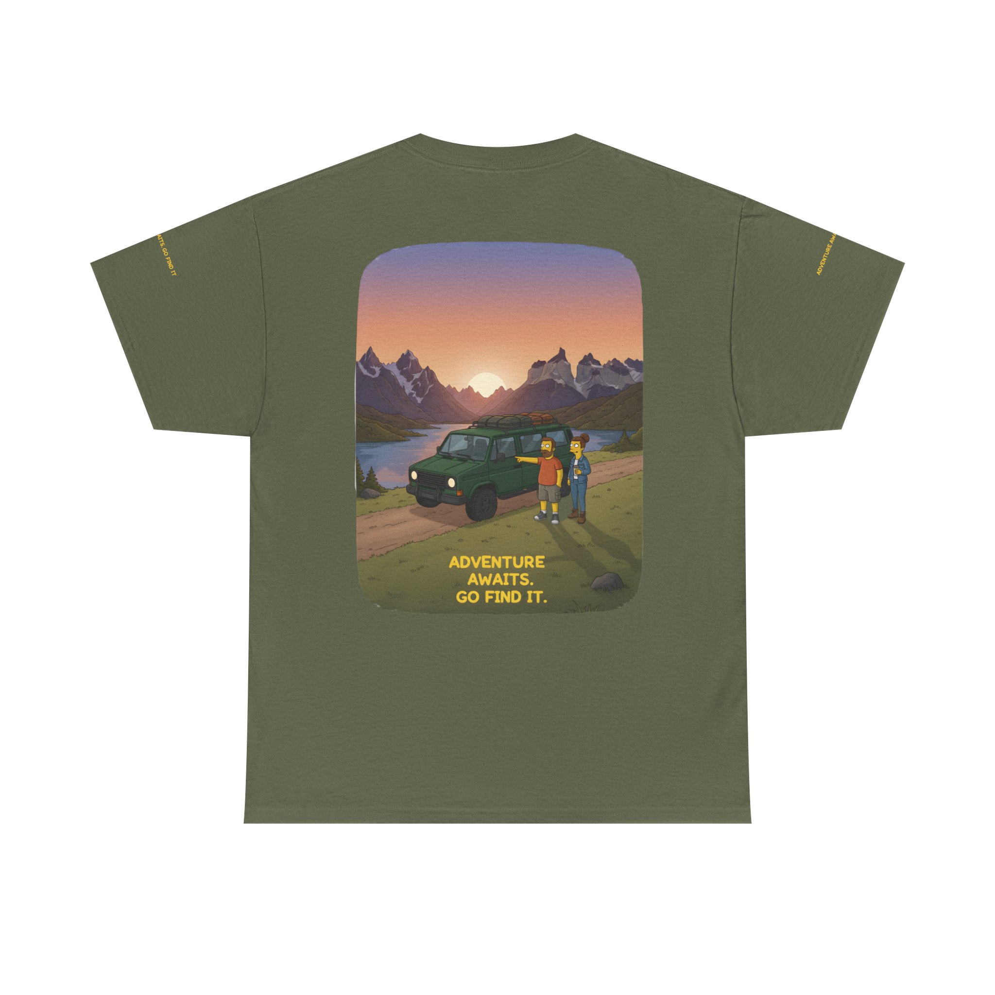 Unisex Heavy Cotton Tee — "Adventure Awaits-Go Find It" Design Sitcom-Line