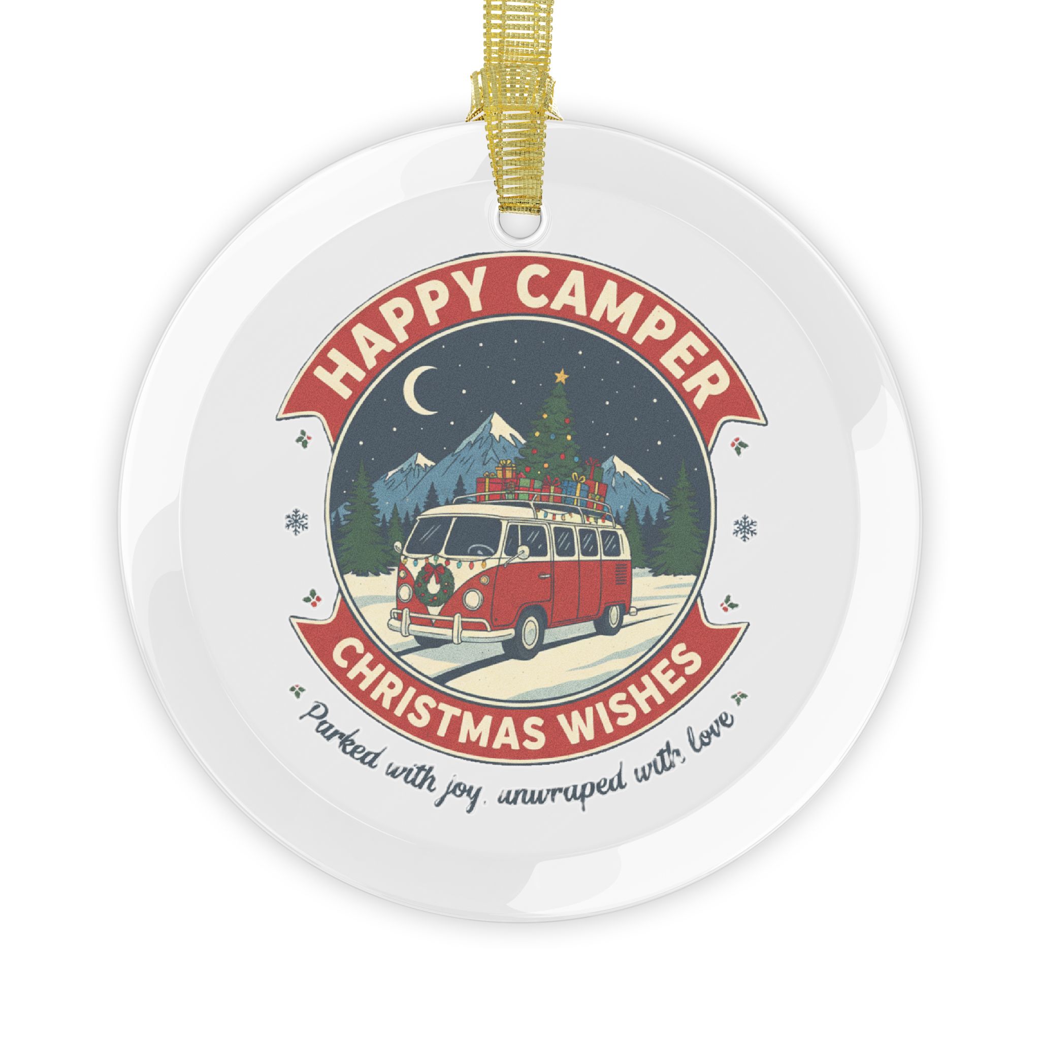 Glass Ornaments "Happy Camper-Christmas Wishes