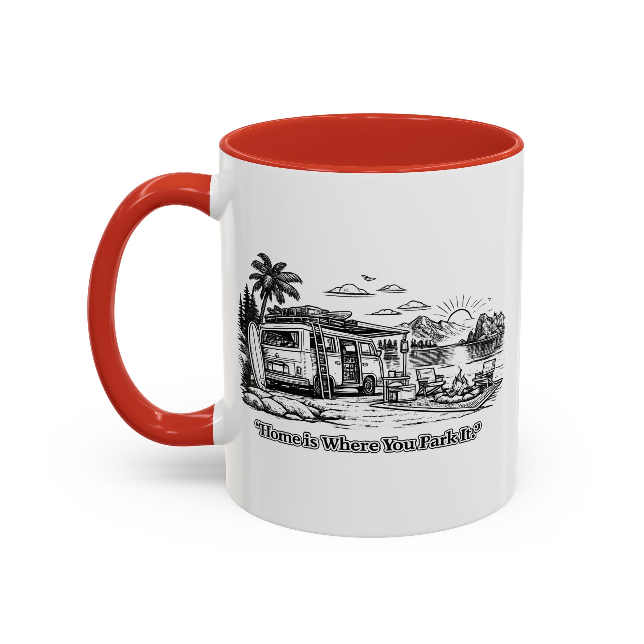 Accent Coffee Mug (11, 15oz) — "Home Is Where You Park It" Design Minimal-Line