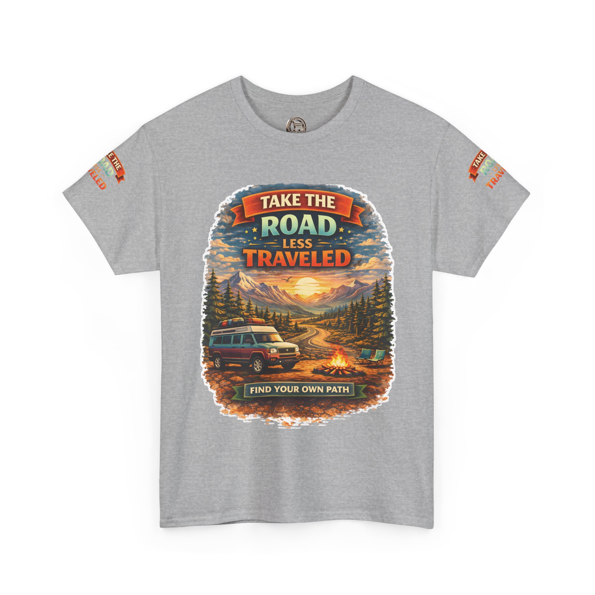 Unisex Heavy Cotton Tee — "Take The Road Less Traveled" Design Scenic-Line