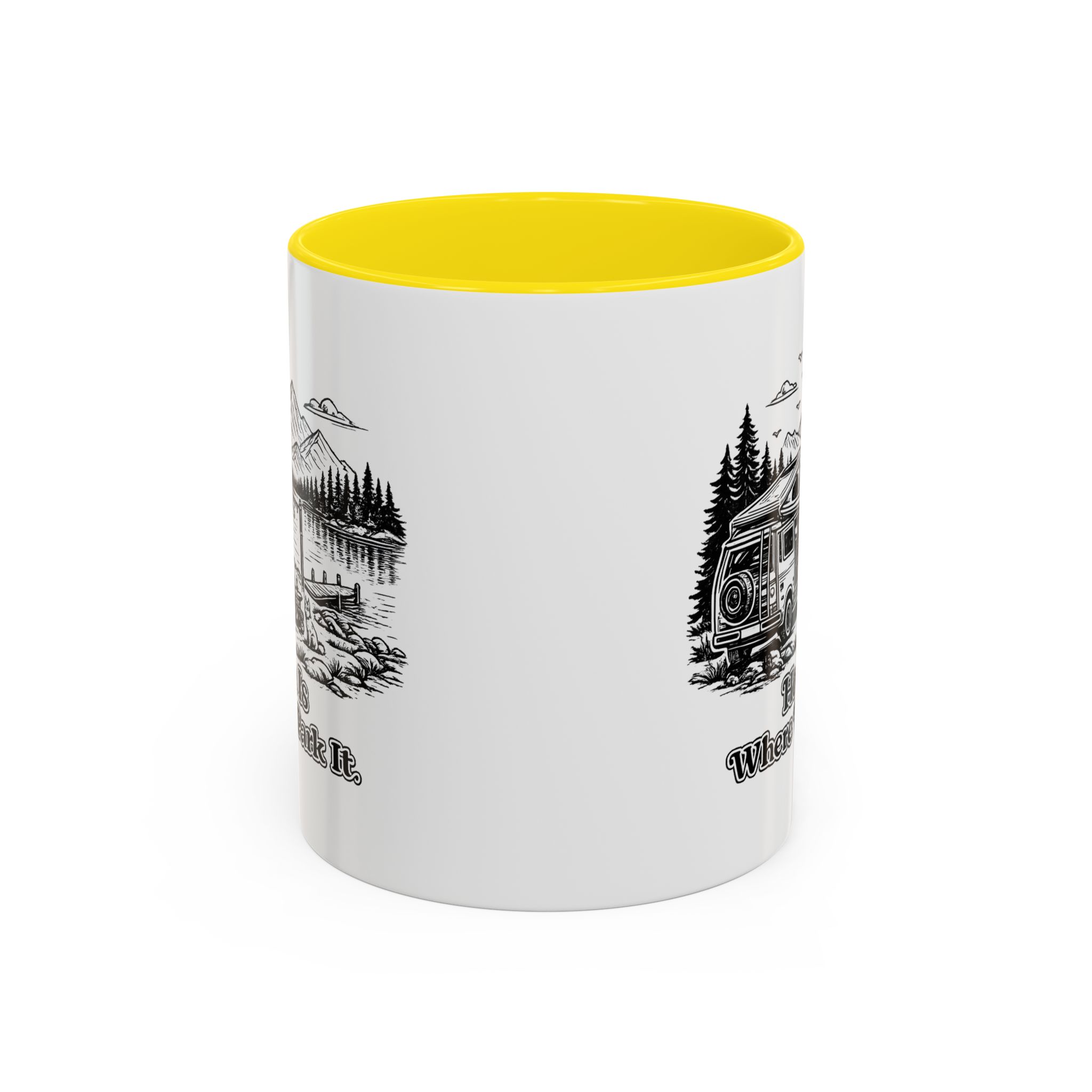 Accent Coffee Mug (11, 15oz) — "Home Is Where You Park It" Design Minimal-Line