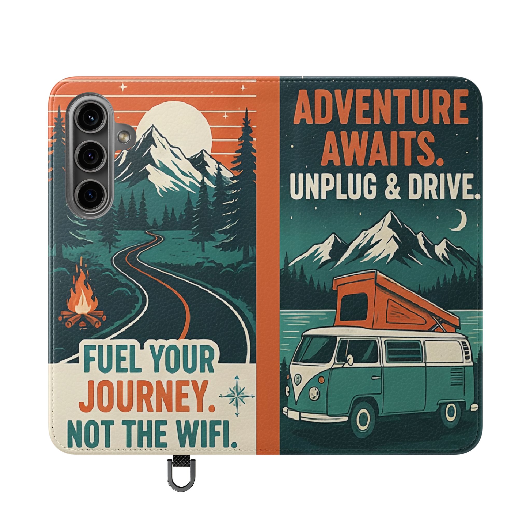 Flip Phone Case — "Adventure Awaits, Fuel Your Journey, Not the WiFi" Wallet Cover