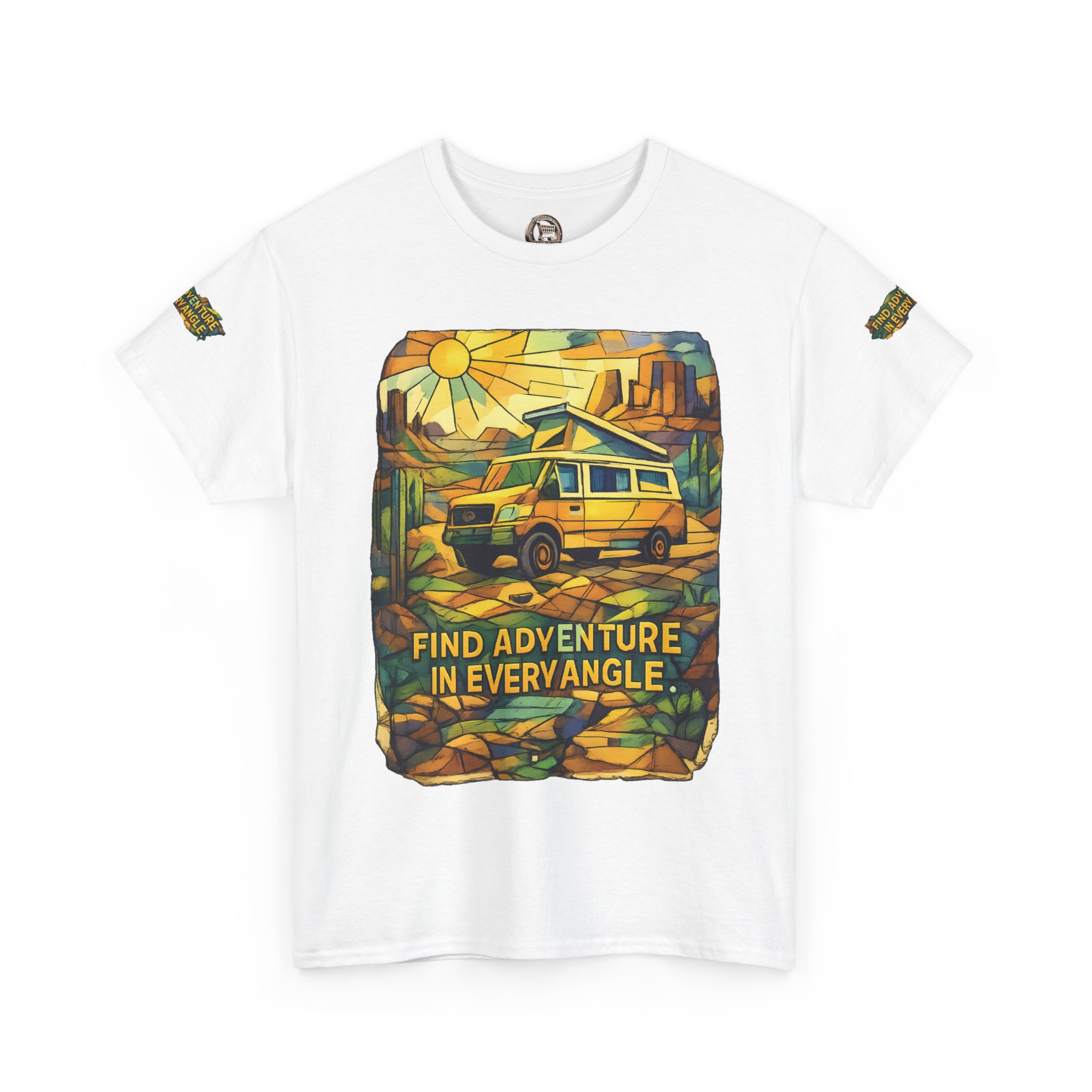 Unisex Heavy Cotton Tee — "Find Adventure In Every Corner" Design Cubic-Line
