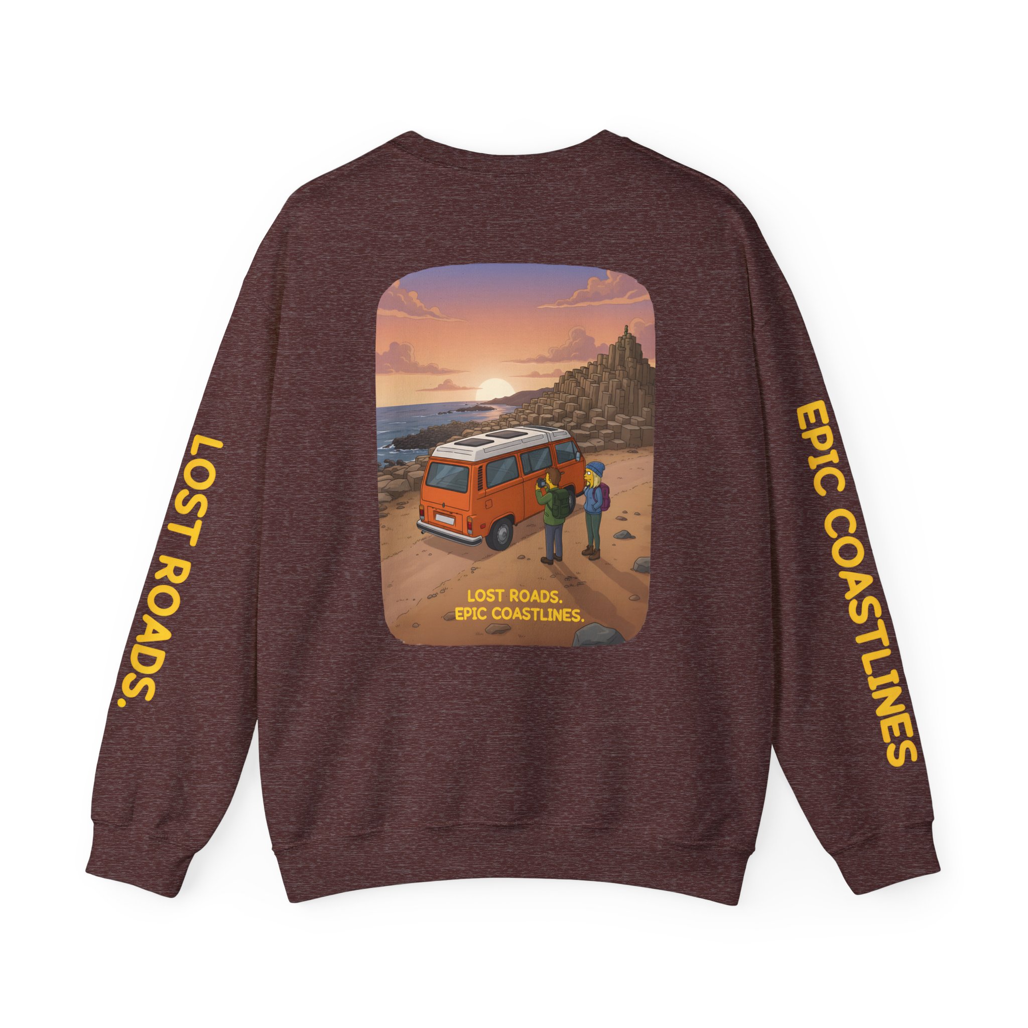Unisex Heavy Blend™ Crewneck Sweatshirt — "Lost Roads Epic Coastlines" Design Sitcom-Line