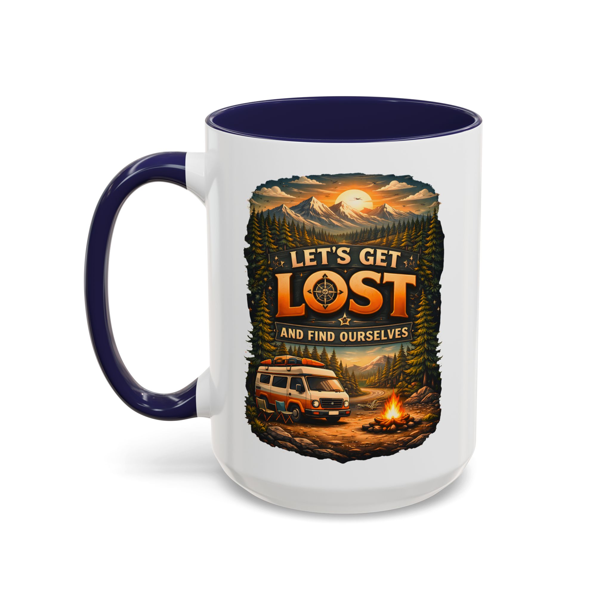 Accent Coffee Mug (11, 15oz) — "Let´s Get Lost And Find Ourselfs" Design Scenic-Line