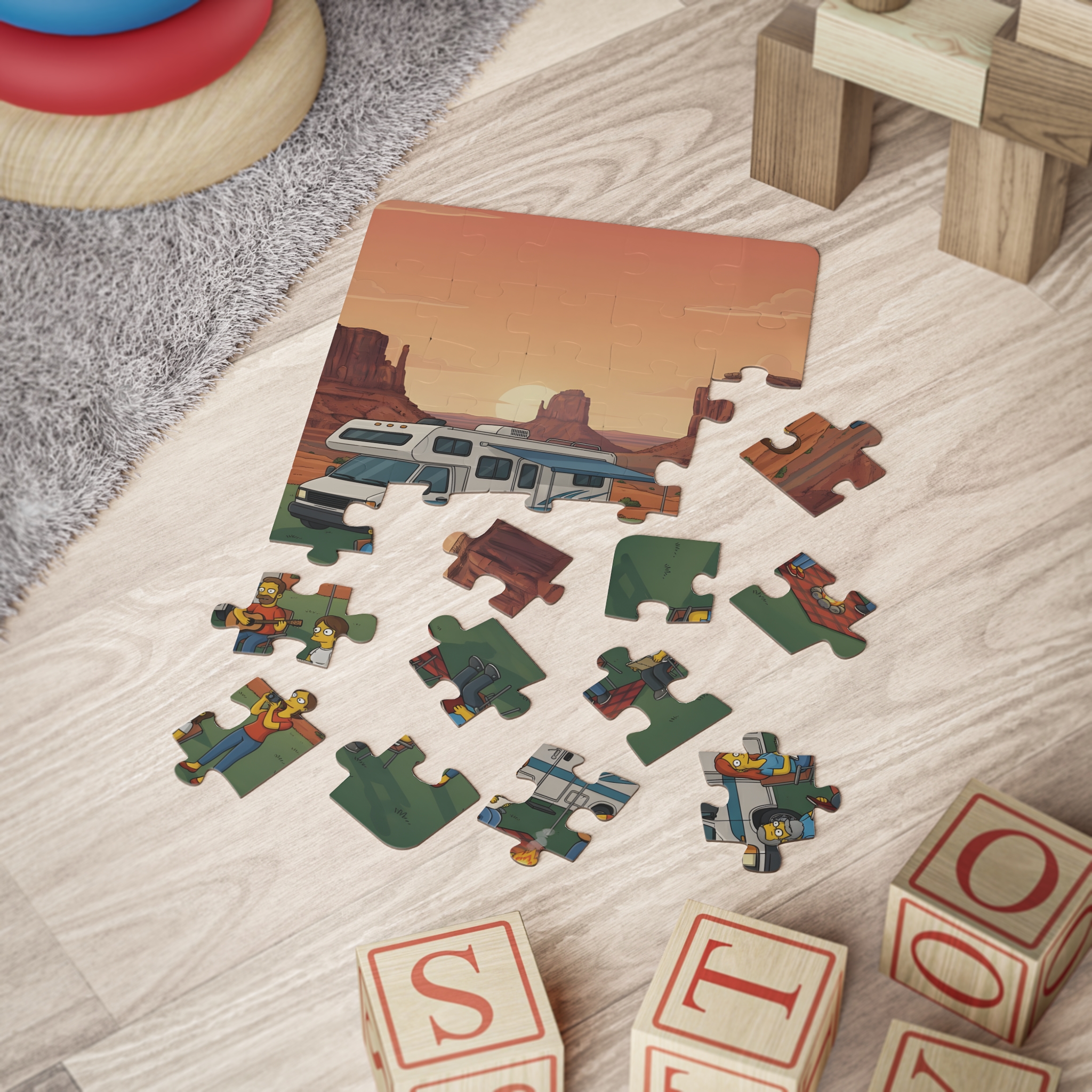 Kids' 30‑Piece Camping Puzzle — Family RV Camping Sunset Scene