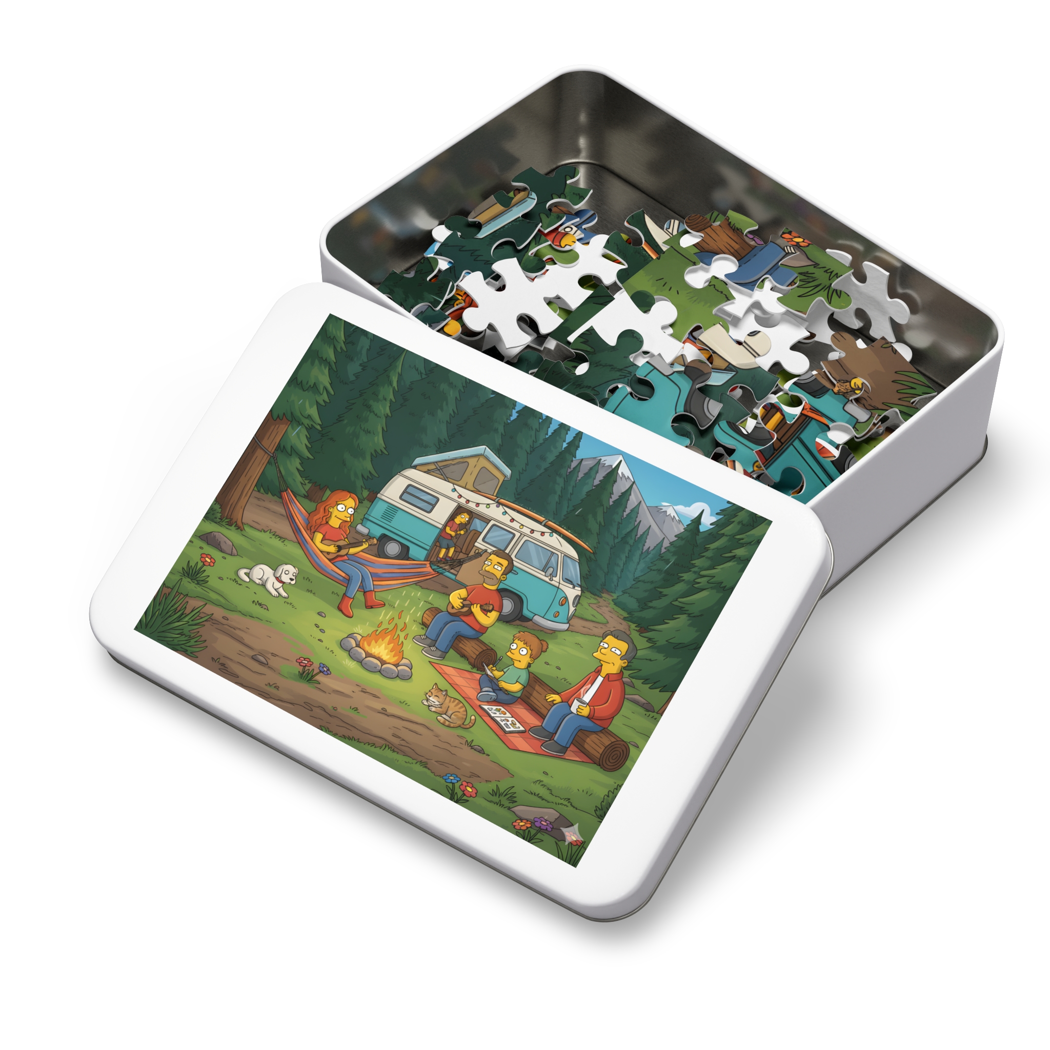 Jigsaw Puzzle with Tin — Scenic Campervan Campfire
