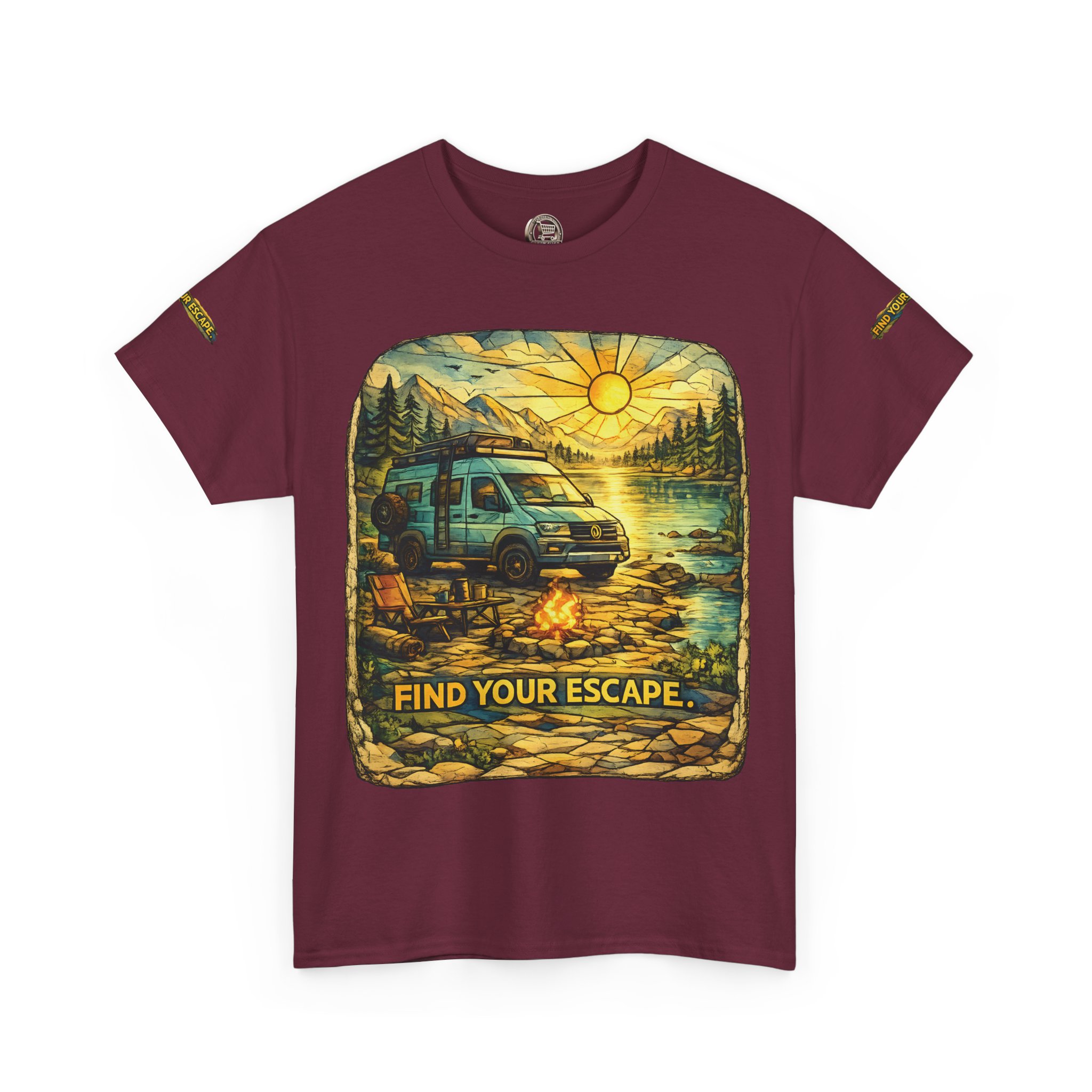 Unisex Heavy Cotton Tee — "Find Your Escape" Design Cubic-Line