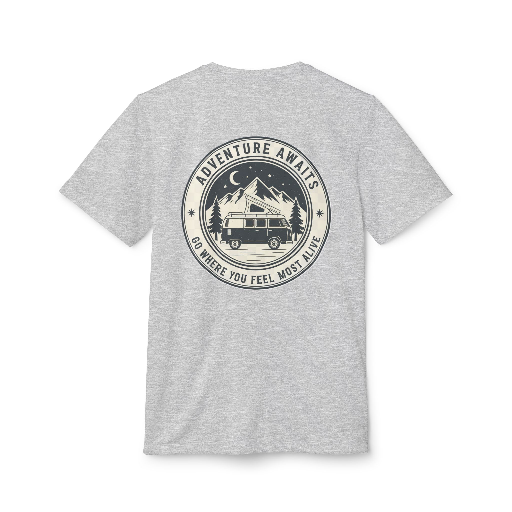 T-Shirt(Adidas) - 'Adventure Awaits-Go Where You Feel Most Alive' (Only Back printed)