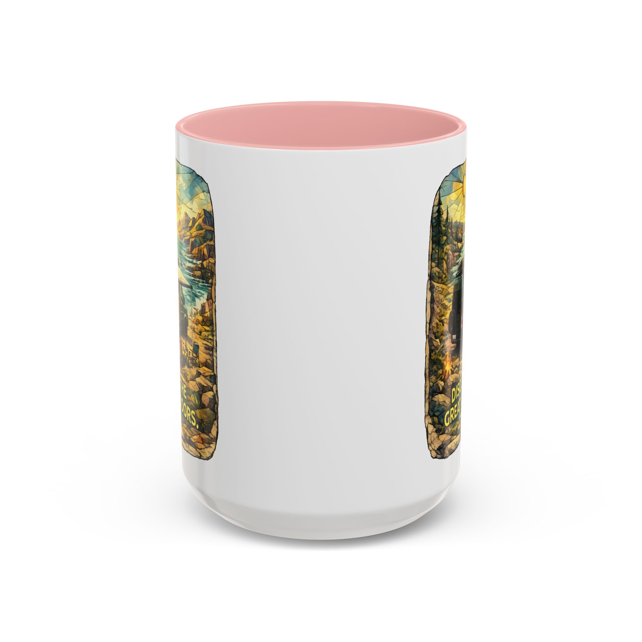 Accent Coffee Mug (11, 15oz) — "Discover The Great Outdoors" Design Cubic-Line
