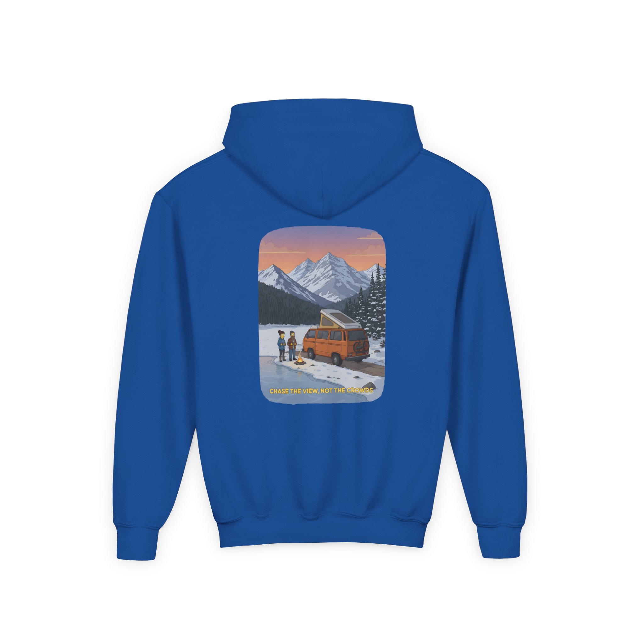 Youth Hoodie(Gildan) – "Chase The Views-Not The Crowds" (Design Sitcom-Line)