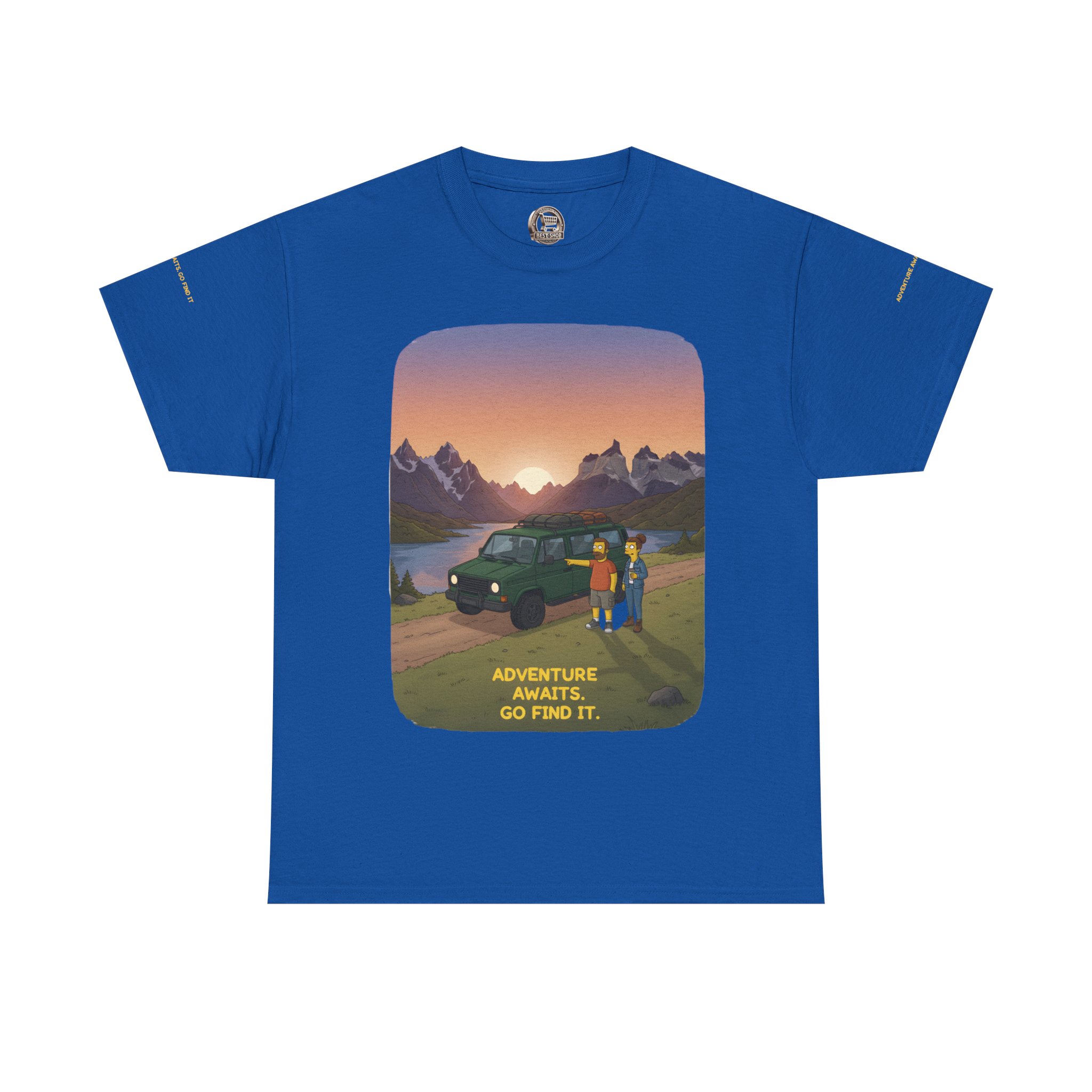 Unisex Heavy Cotton Tee — "Adventure Awaits-Go Find It" Design Sitcom-Line