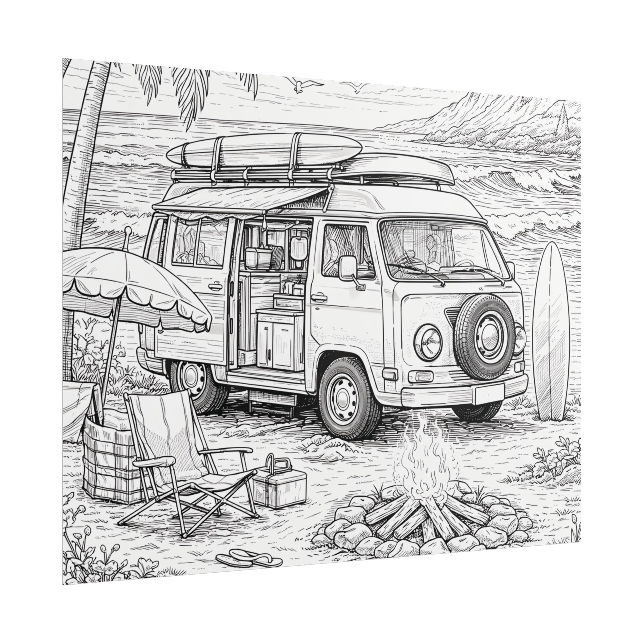 Campervan Poster — Vintage RV Camping Landscape Wall Art