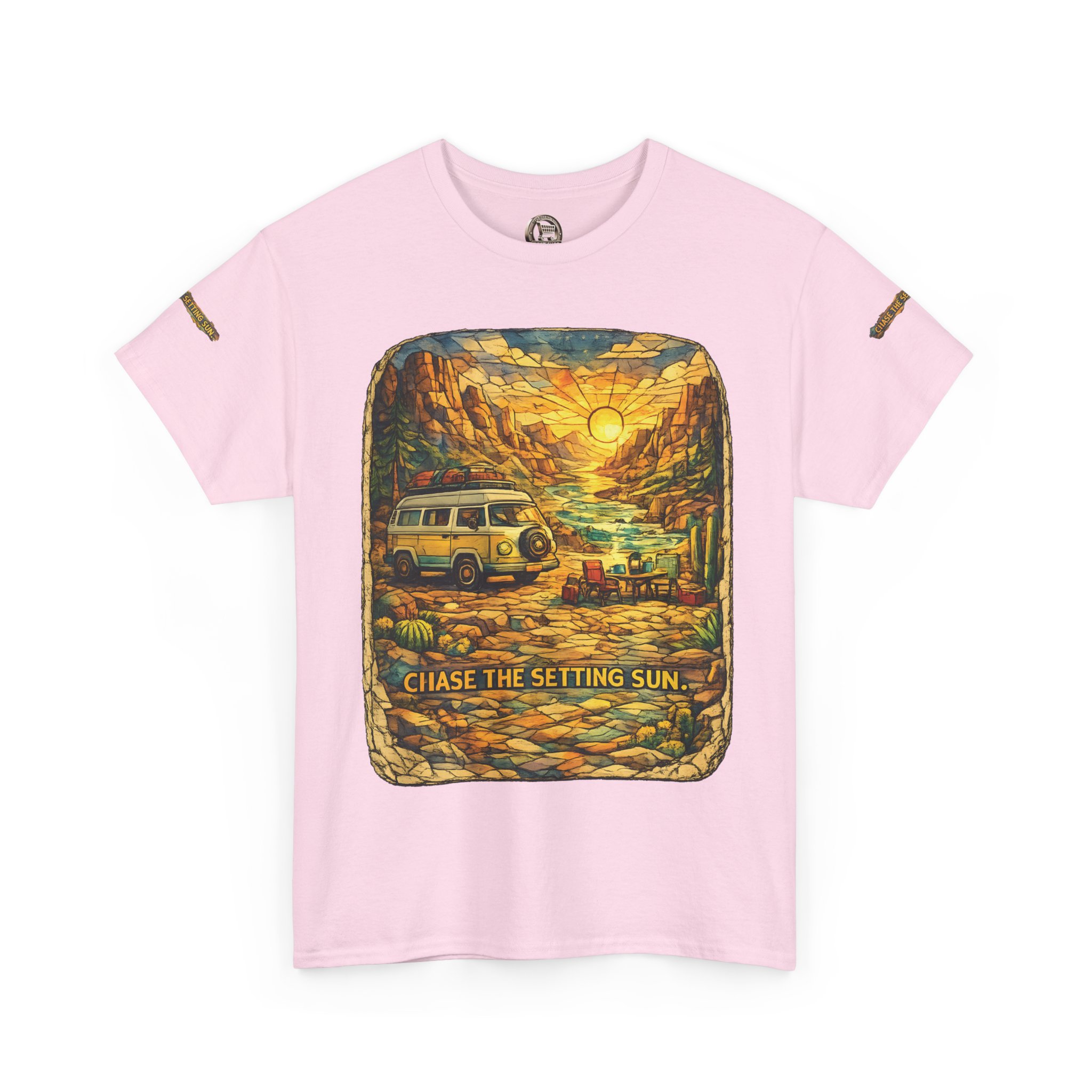 Unisex Heavy Cotton Tee — "Chase The Settings Sun" Design Cubic-Line