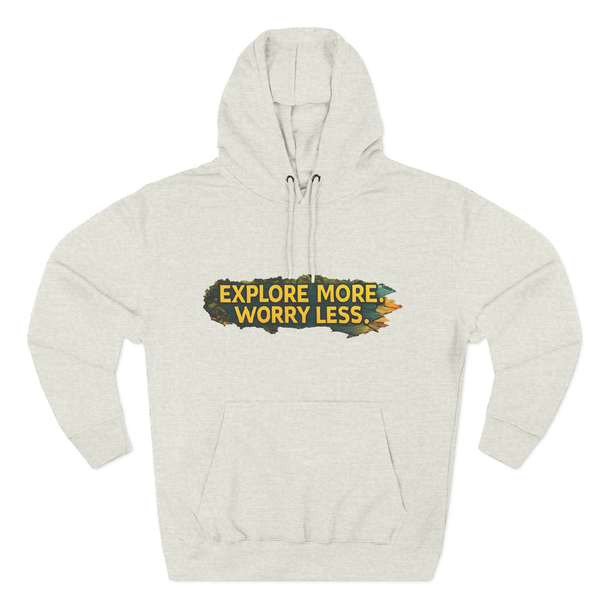 9325220872016248636_2048.jpeg Three-Panel Fleece Hoodie - "Explore More Worry Less" Design Cubic-Line