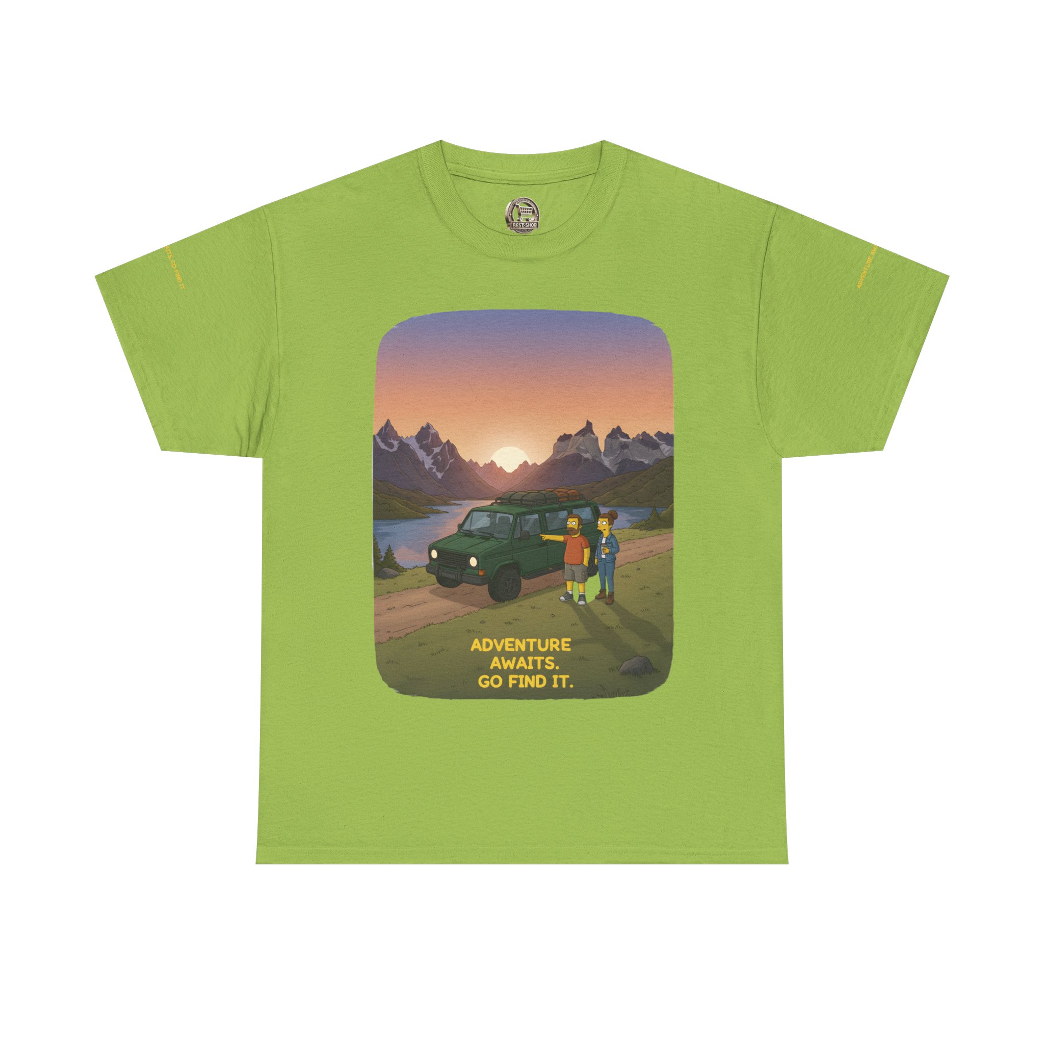 Unisex Heavy Cotton Tee — "Adventure Awaits-Go Find It" Design Sitcom-Line