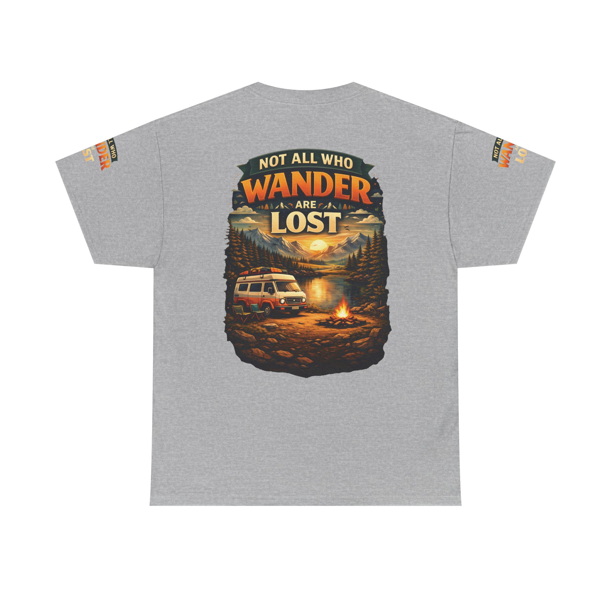 Unisex Heavy Cotton Tee — "Not All Who Wander Are Lost" Design Scenic-Line