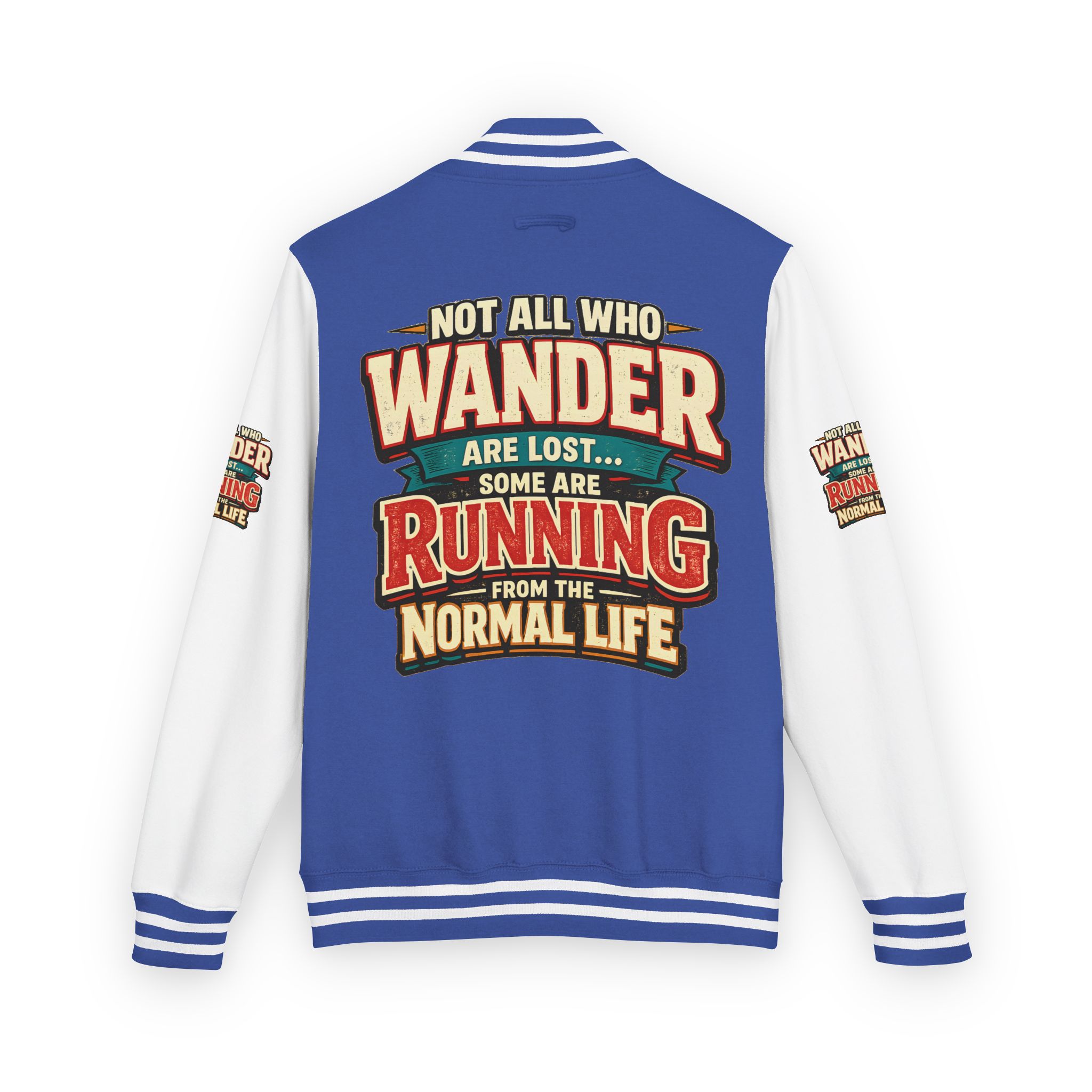 Unisex Heavyweight Letterman Jacket — "Not All Who Wander Are Lost" Design F**K-Line