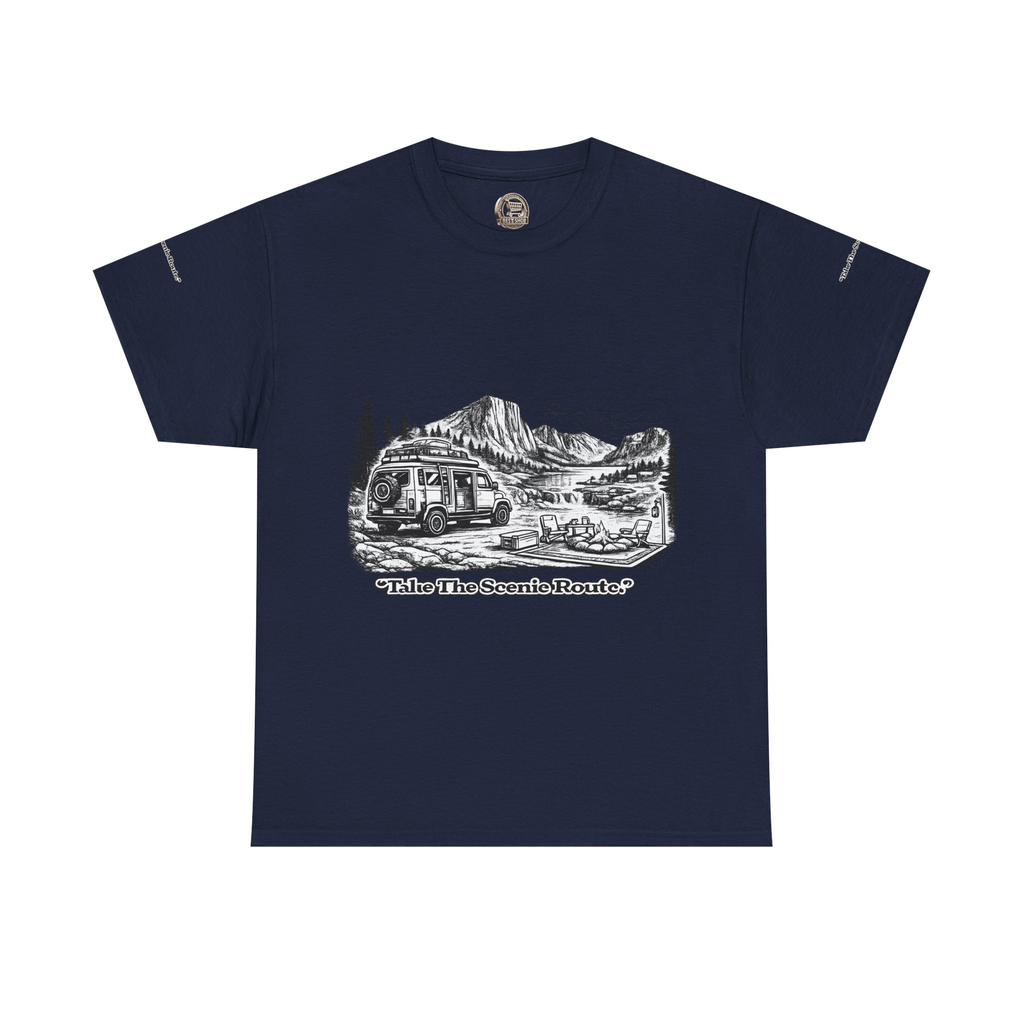 Unisex Heavy Cotton Tee — "Take The Scenic Route" Design Minimal-Line