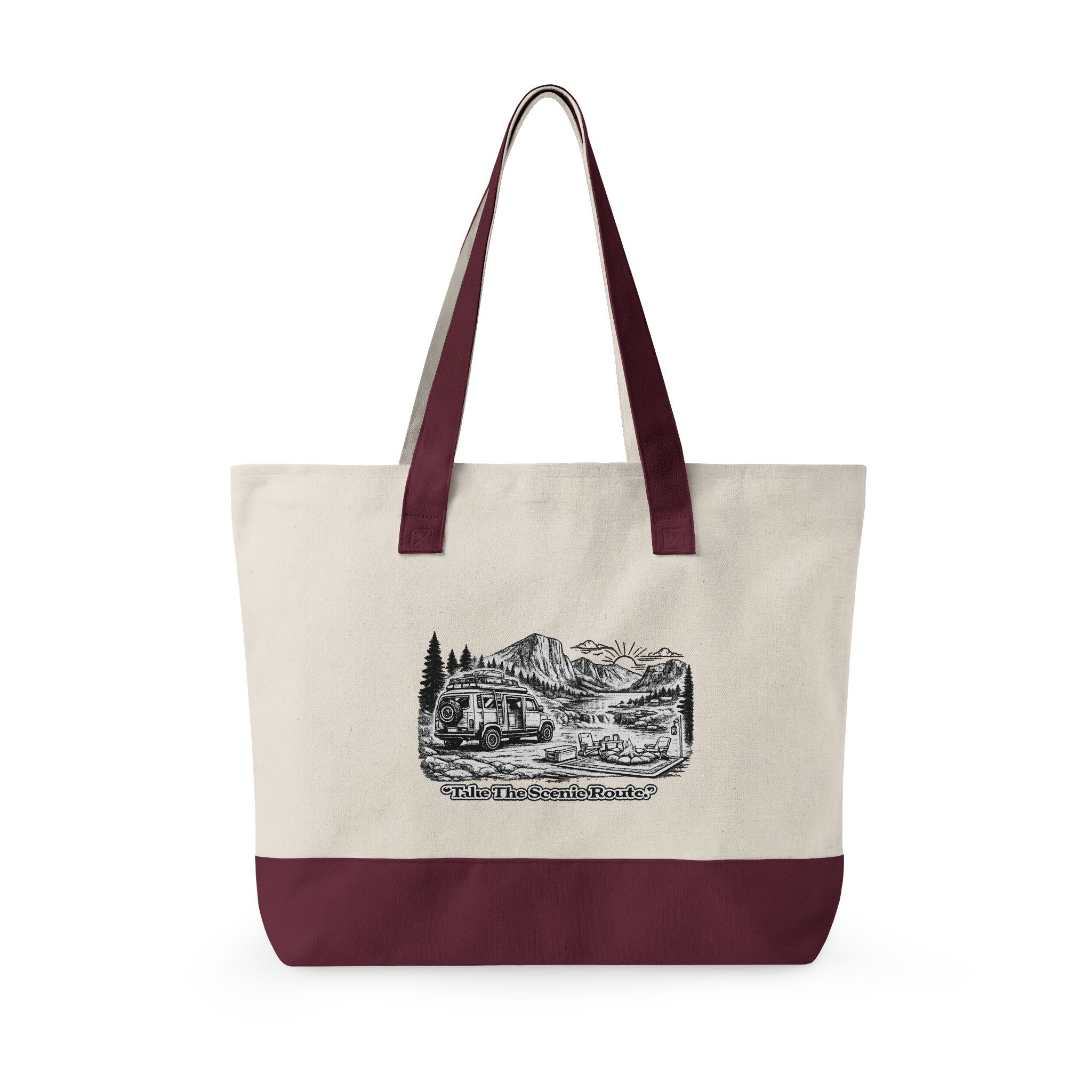Zippered Canvas Tote — "Take The Scenic Road" (Design Minimal-Line)