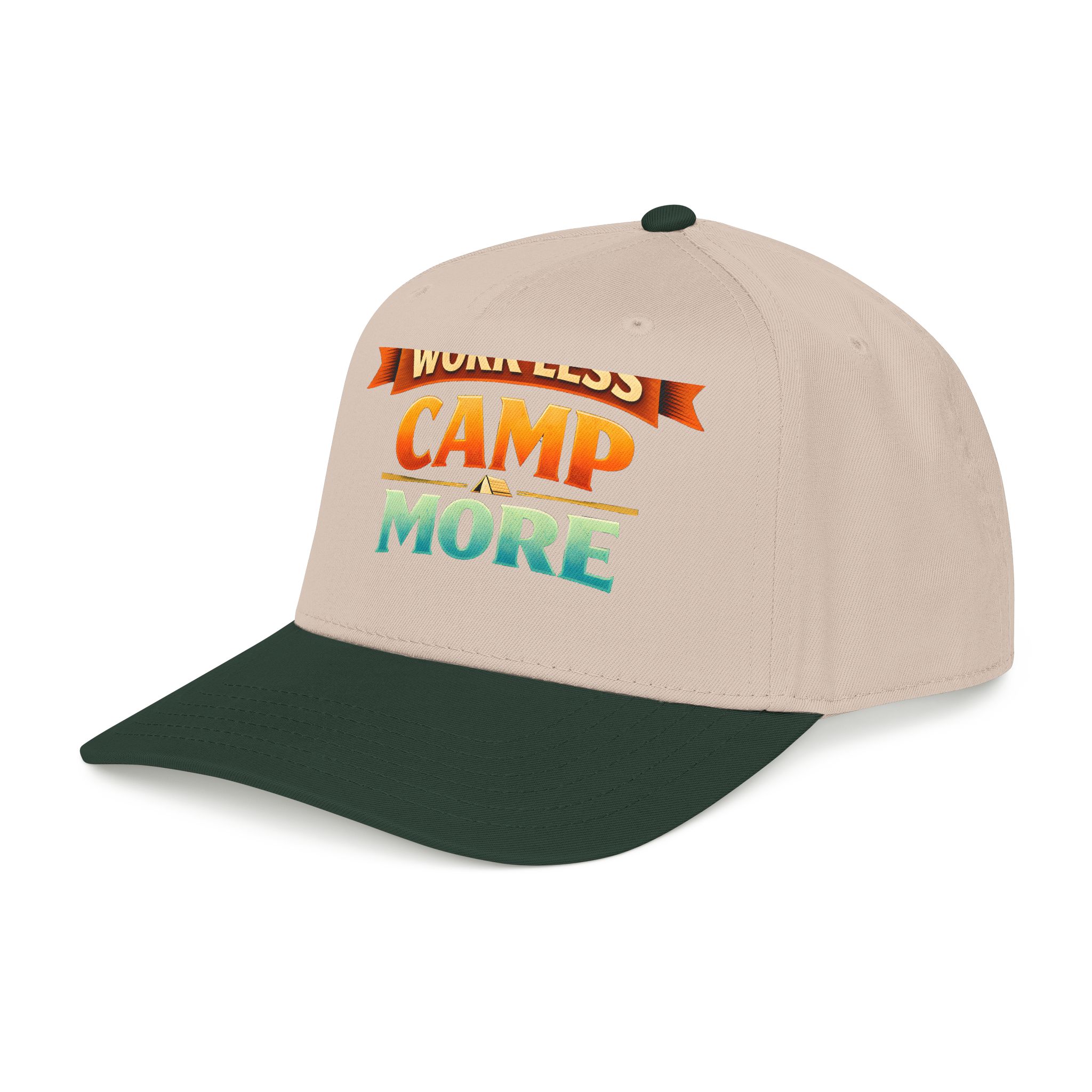 Baseball Cap - "Work Less-Camp More" Design Scenic-Line