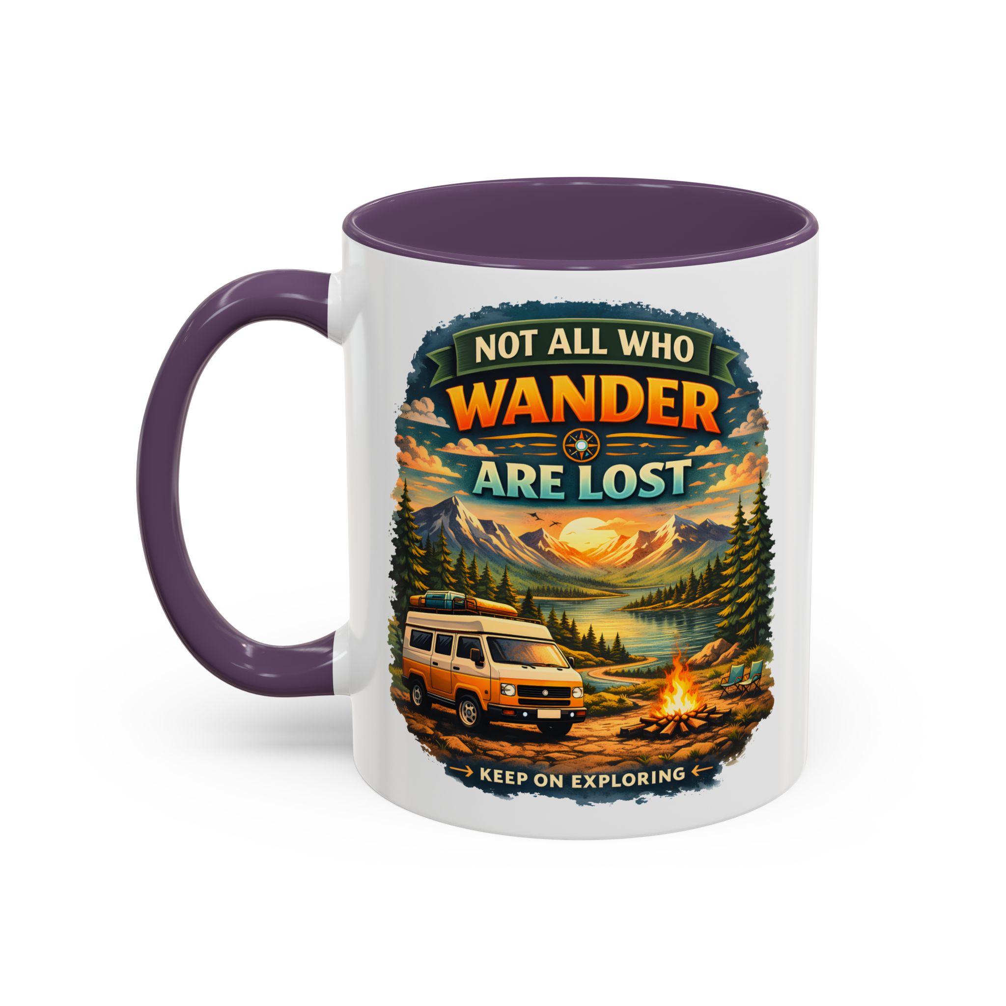 Accent Coffee Mug (11, 15oz) — "Not All Who Wander Are Lost" Design Scenic-Line