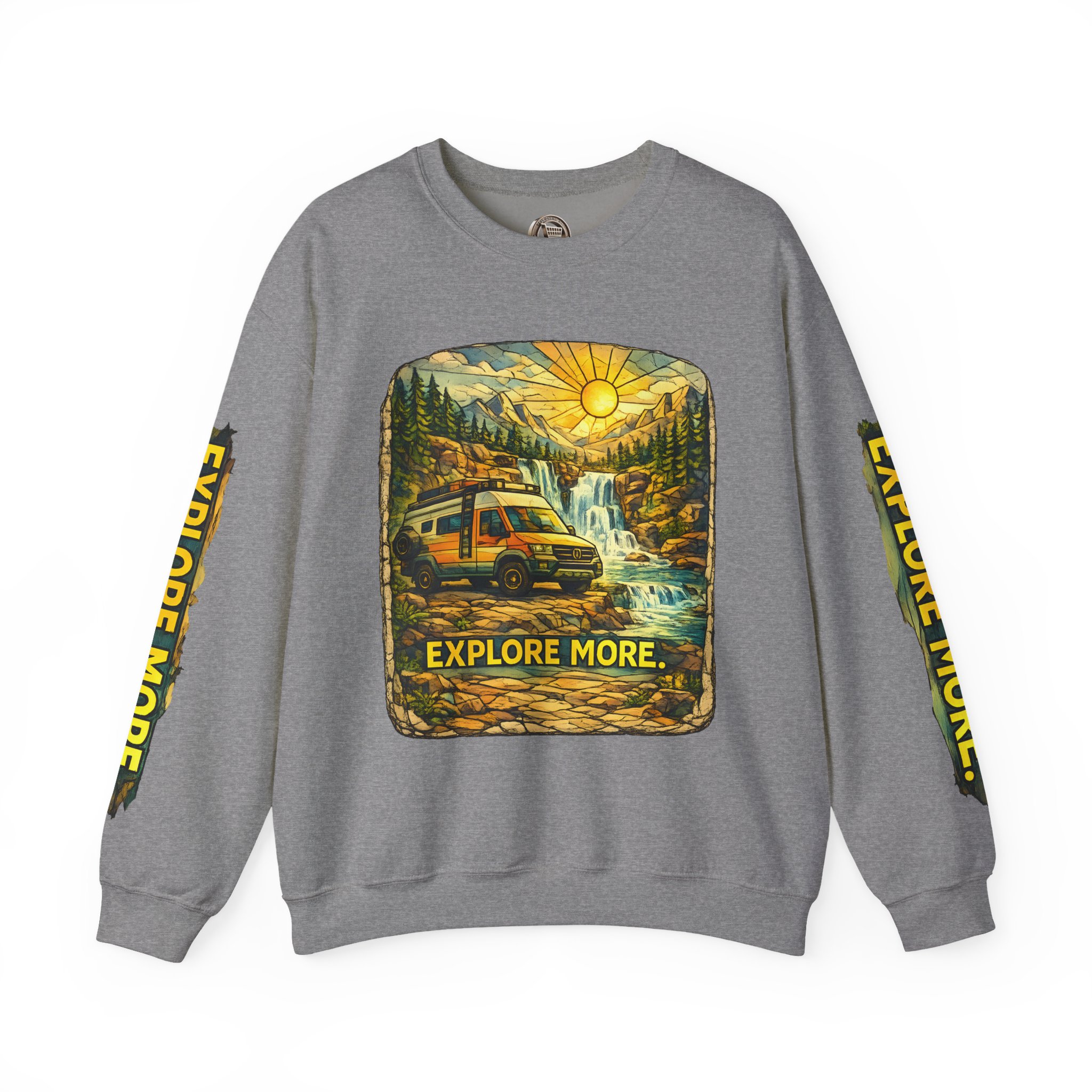 Unisex Heavy Blend™ Crewneck Sweatshirt — "Explore More" Design Cubic-Line
