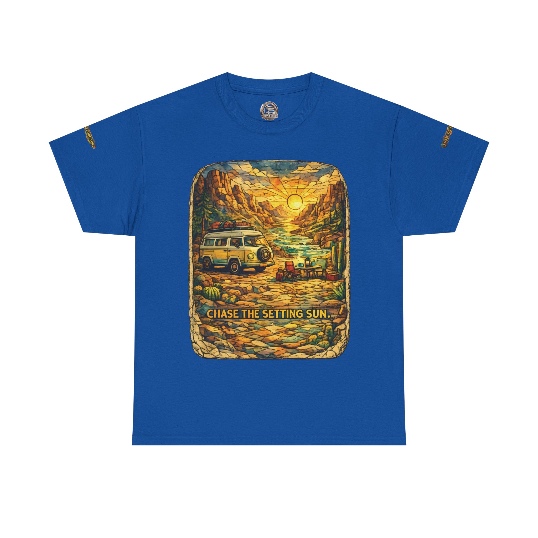 Unisex Heavy Cotton Tee — "Chase The Settings Sun" Design Cubic-Line