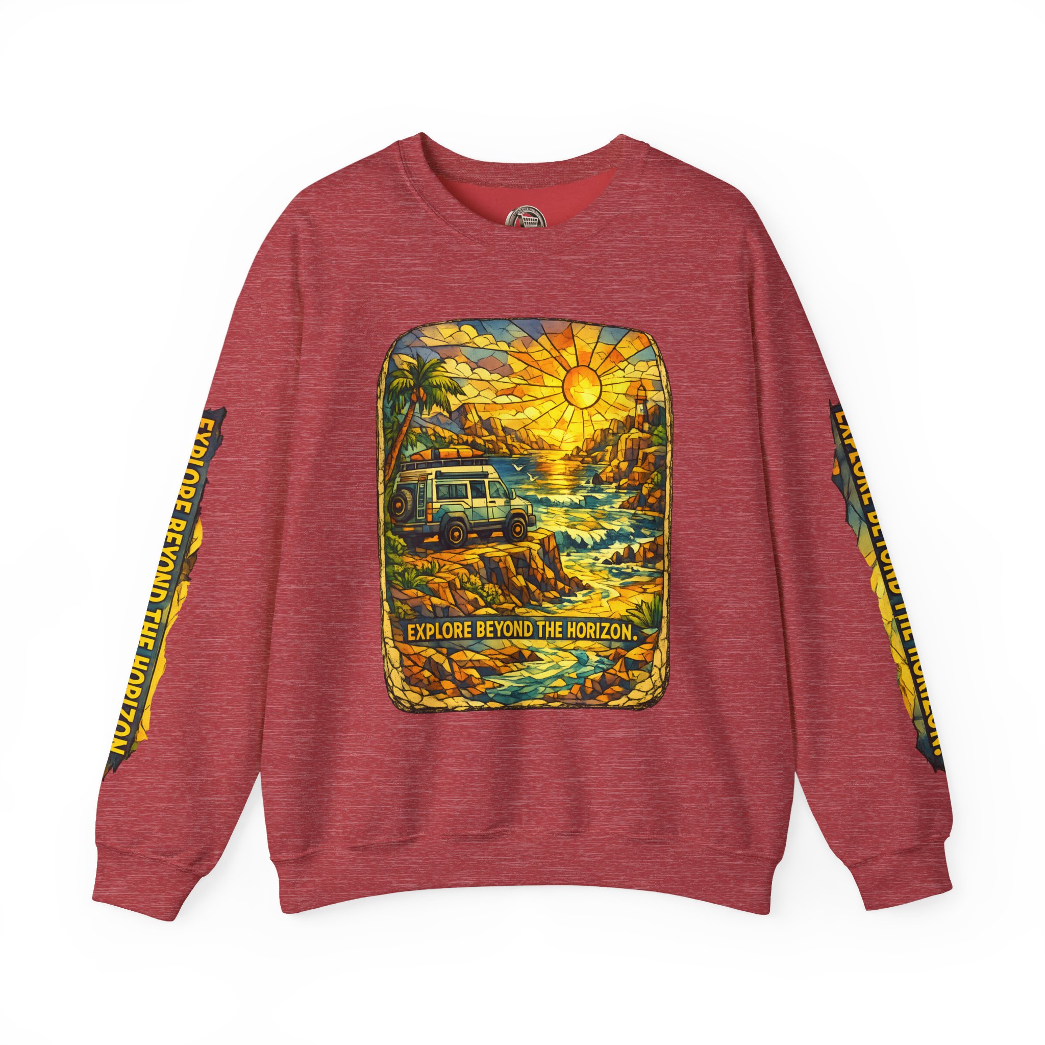 Unisex Heavy Blend™ Crewneck Sweatshirt — "Explore Beyond The Horizon" Design Cubic-Line