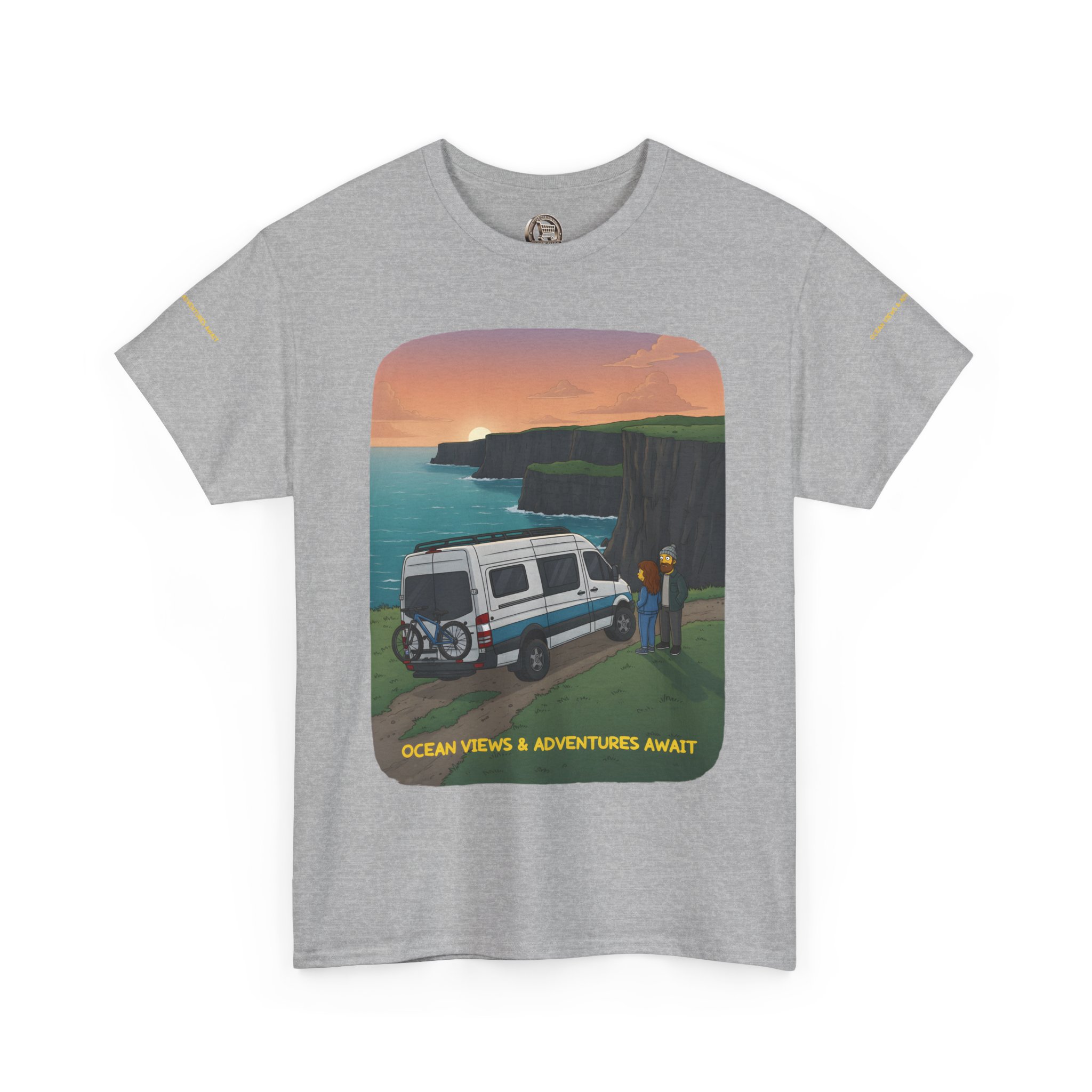 Unisex Heavy Cotton Tee — "Ocean Views-Adventures Awaits" Design Sitcom-Line