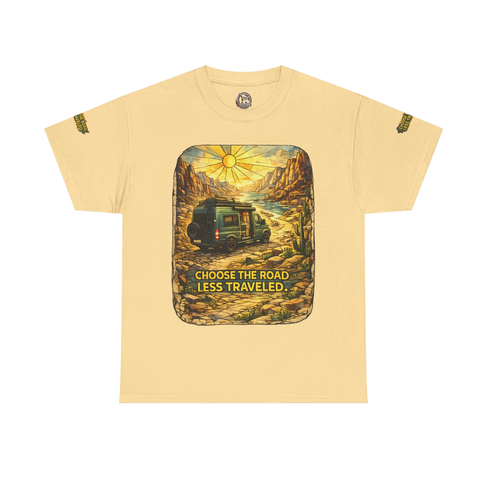 Unisex Heavy Cotton Tee — "Choose The Road Less Traveled" Design Cubic-Line