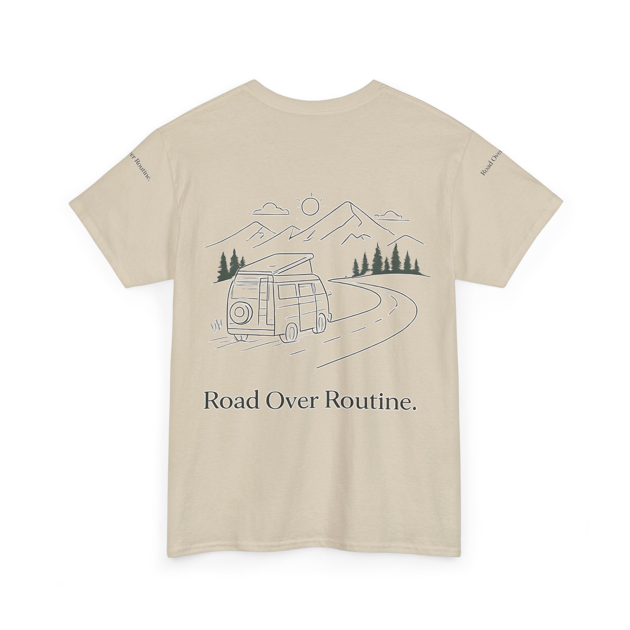 Unisex Heavy Cotton Tee — "Road Over Routine" Design Minimal-Line